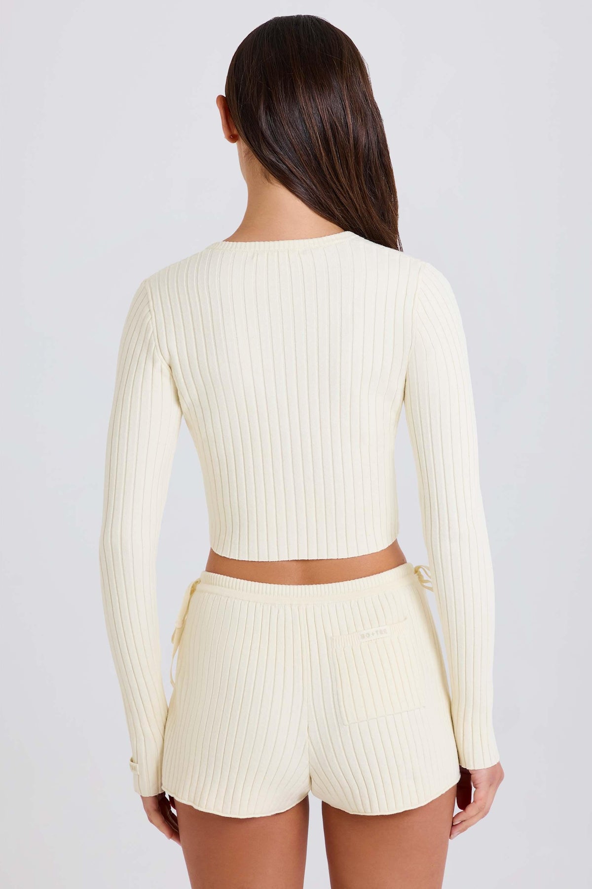 Ribbed Knit Tie Mini Shorts In Cream