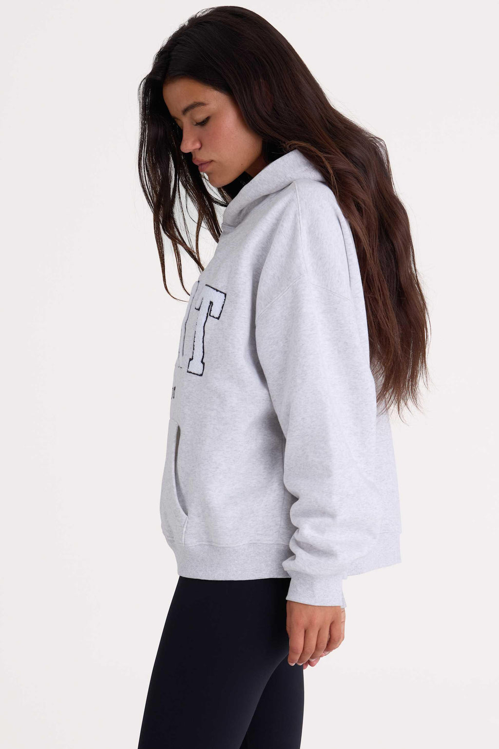 Soft Cotton Fleece Oversized Hoodie In Marl Grey