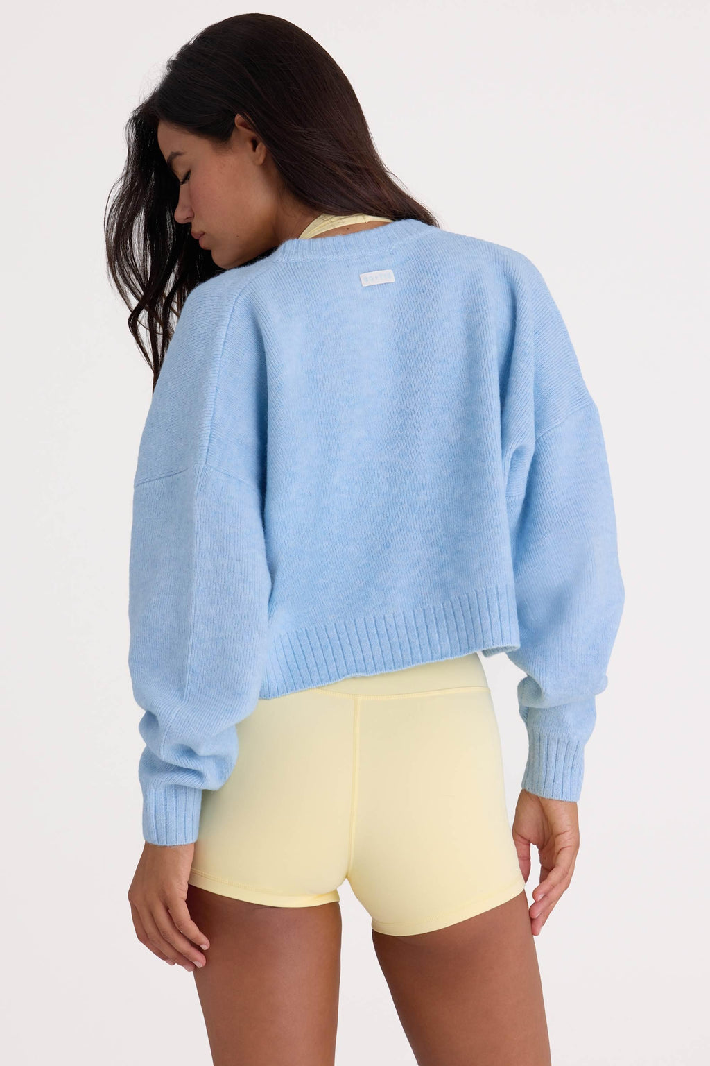 Knit Cropped Cardigan In Powder Blue