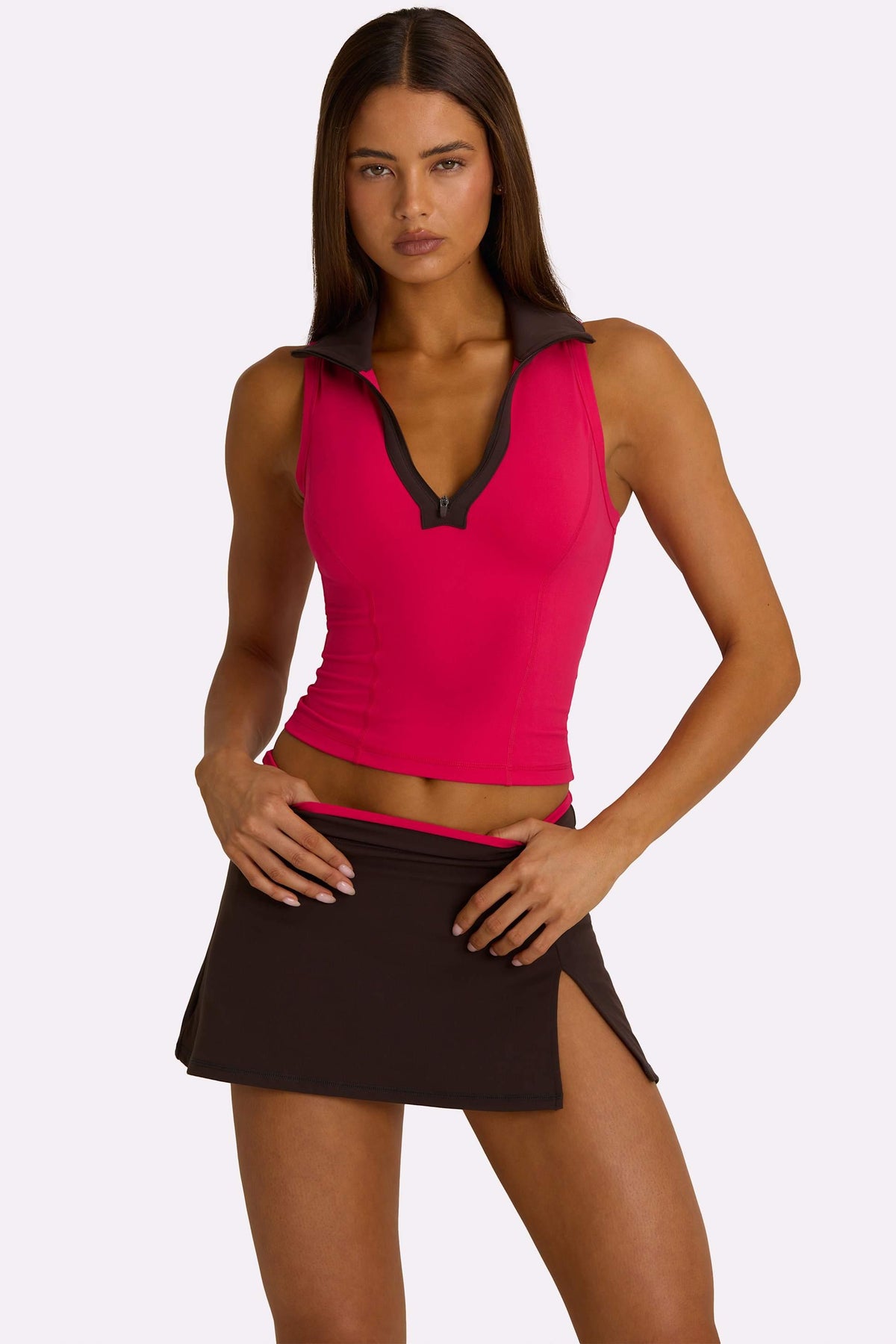 Soft Active Collared Tank Top In Hot Pink