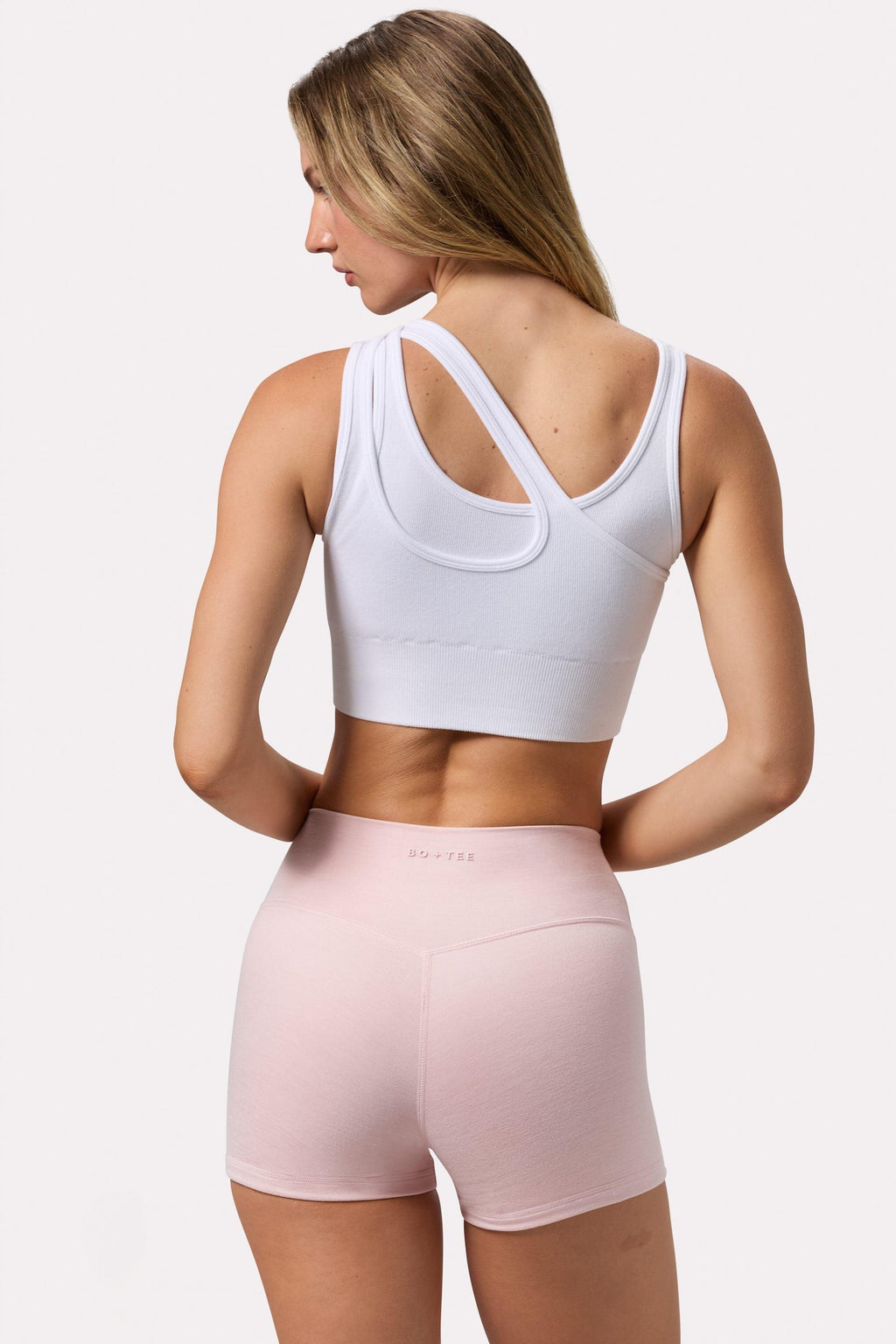 Seamless Soft Rib Asymmetric Sports Bra In White