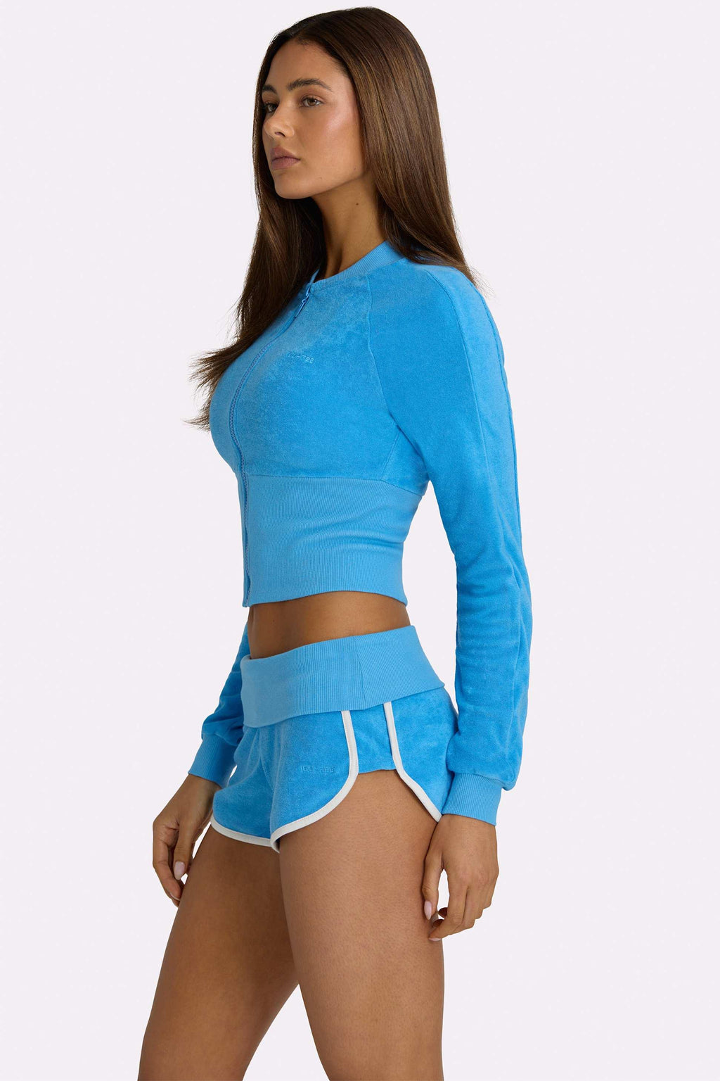 Terry Foldover Waist Shorts In Electric Blue