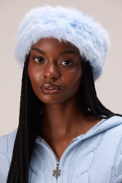 Faux Fur Headband In Powder Blue