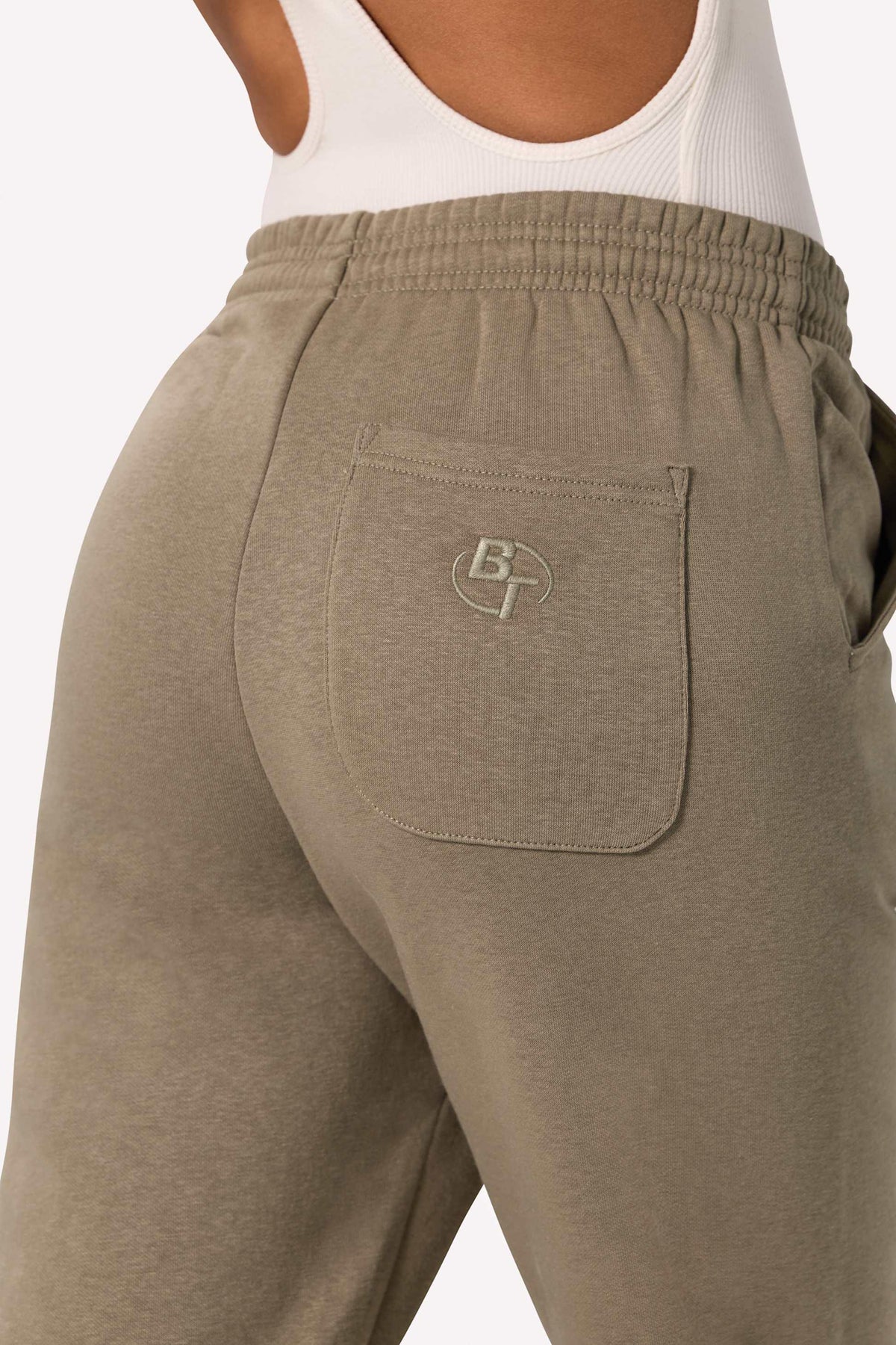 Cotton Fleece Mid-rise Joggers In Khaki Green