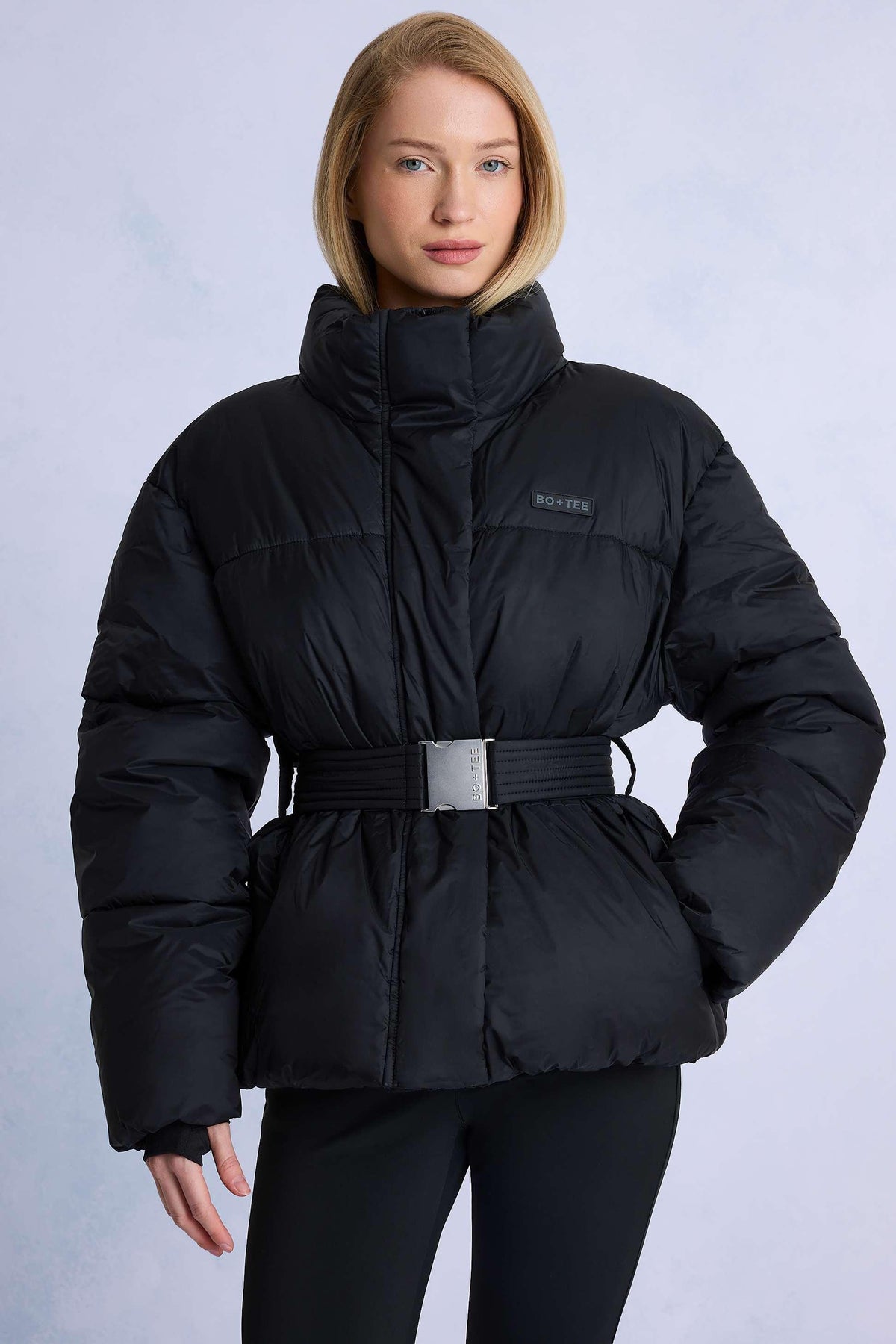 Waterproof Belted Oversized Ski Jacket In Black