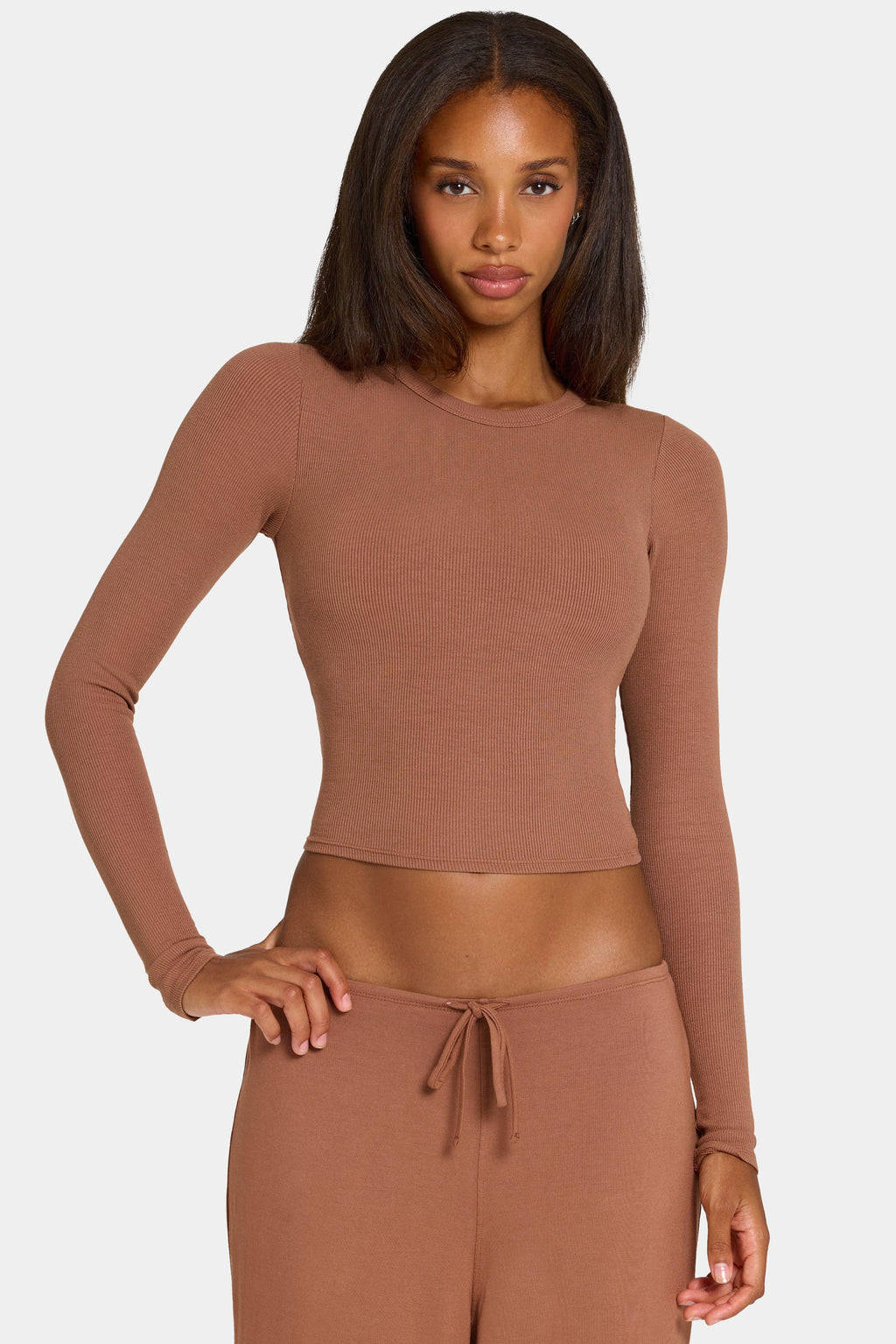 Buttercloud™ Long-sleeve Crop Top In Cocoa