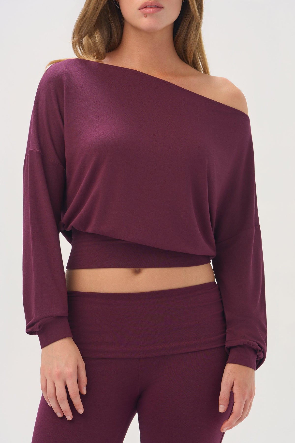 Buttercloud™ Slouchy Off-shoulder Top In Plum