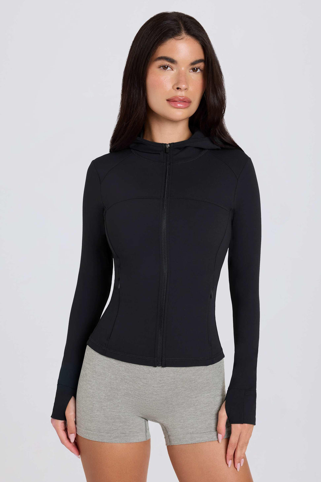 Soft Active Hooded Mid-layer Jacket In Black
