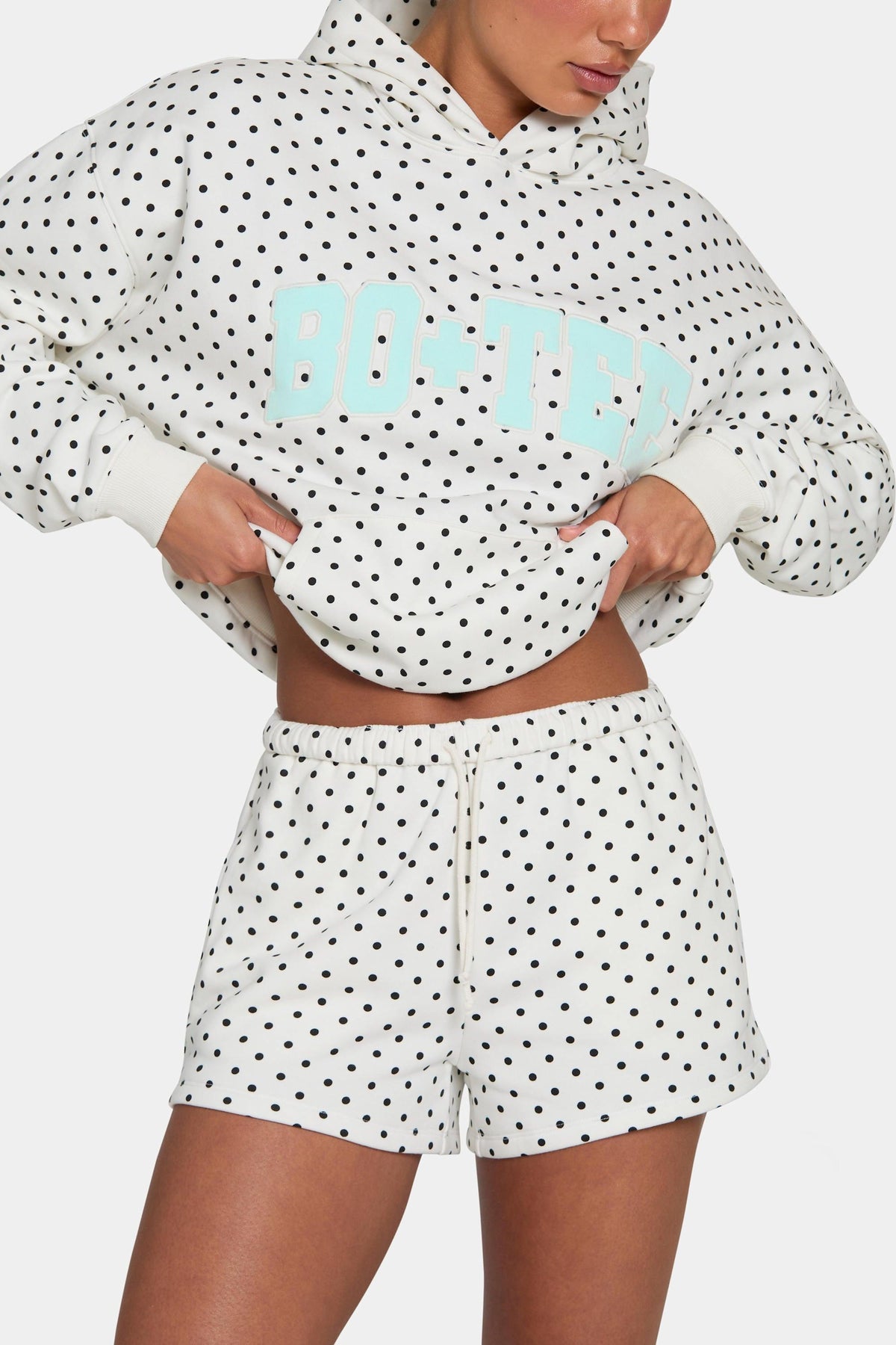 Oversized Applique Hoodie In Monochrome Polka Dot