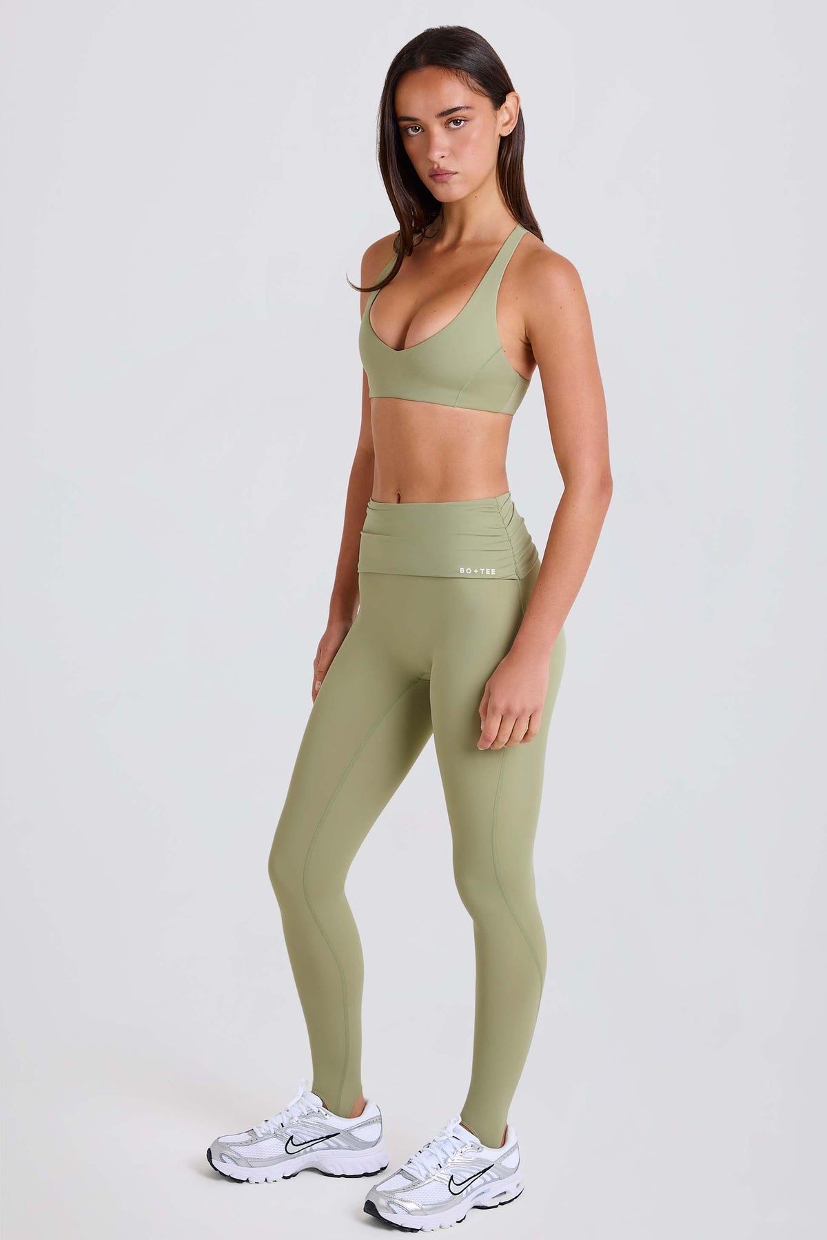 Foldover Mid-rise Stirrup Leggings In Matcha