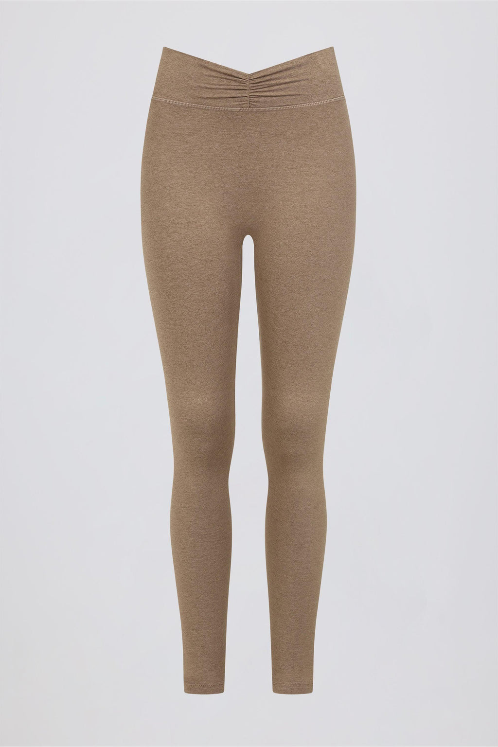 Brushed Jersey Ruched Mid-rise Leggings In Mocha Marl