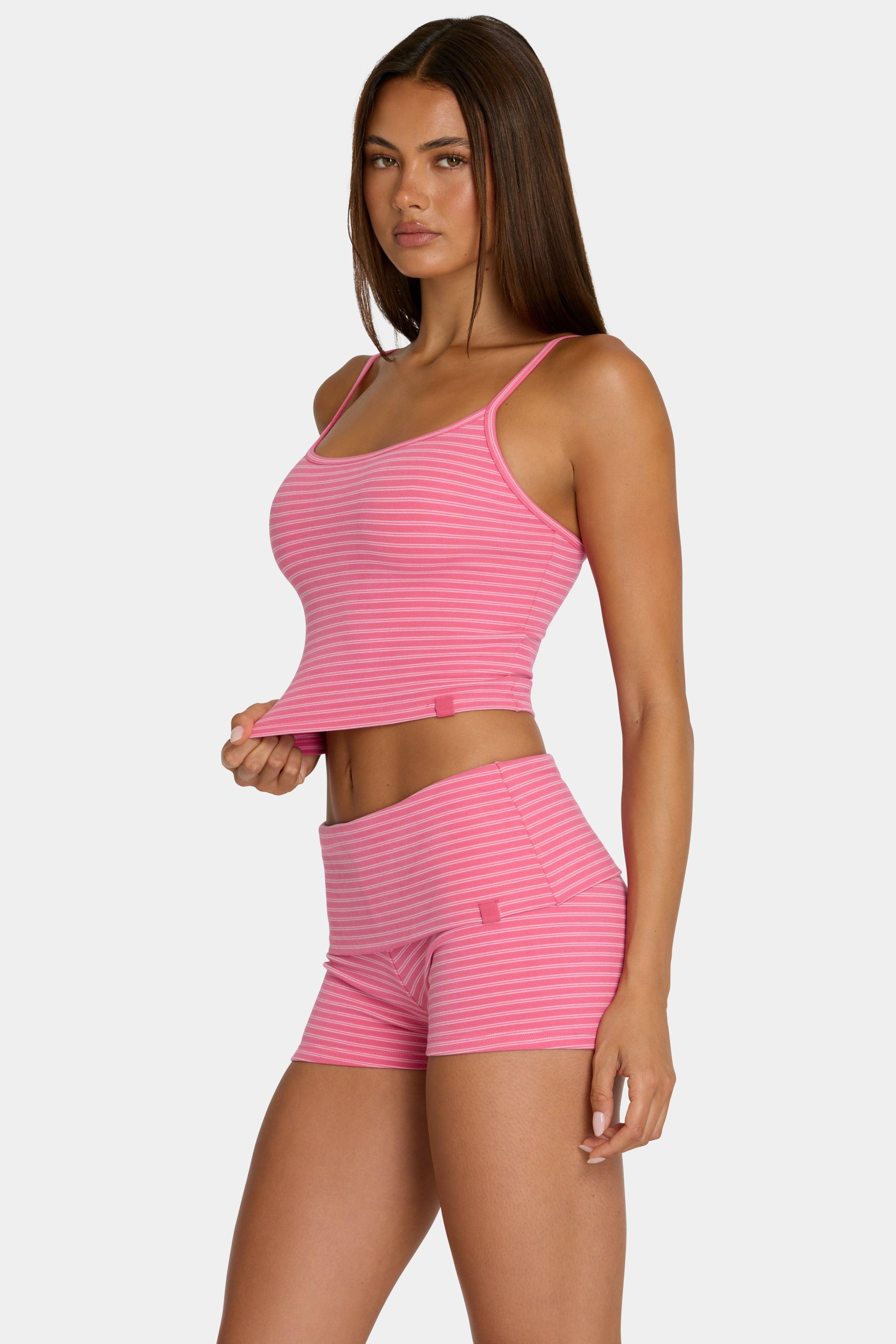 Brushed Jersey Mini Shorts In Pink Stripe