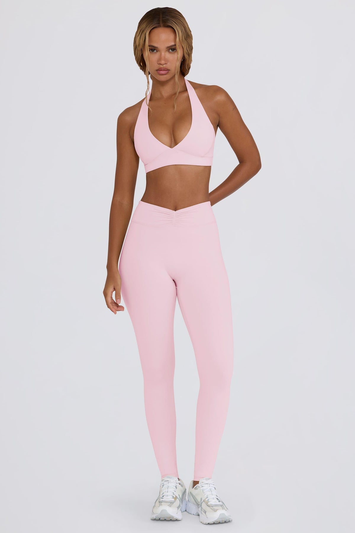Brushed Jersey Ruched Mid-rise Leggings In Bloom