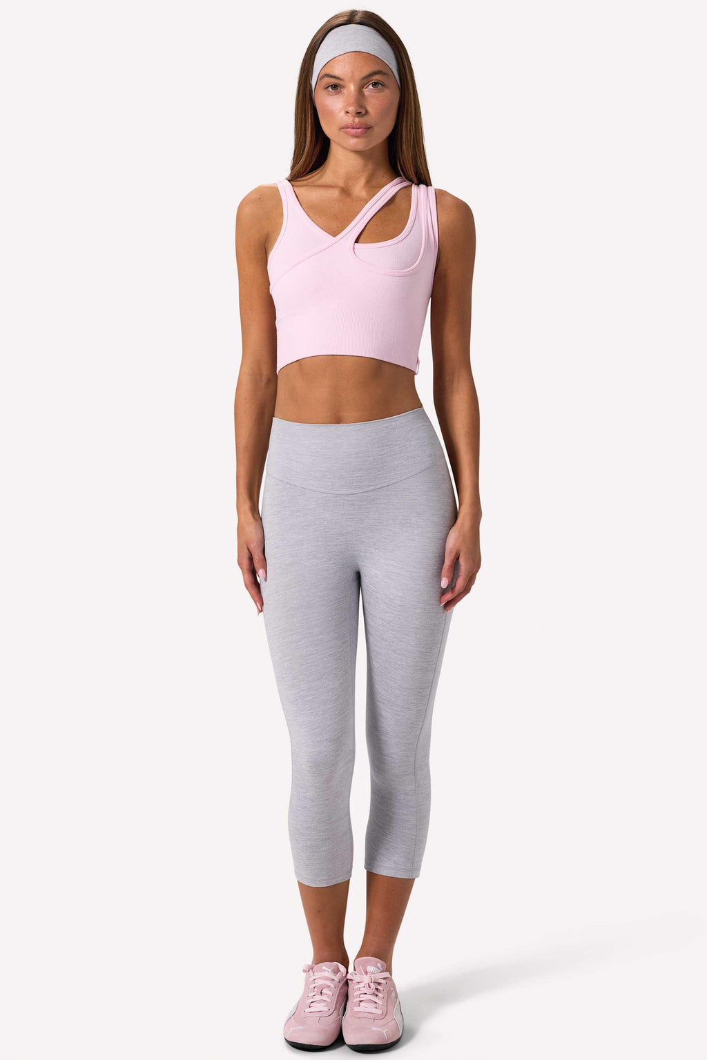 Seamless Soft Rib Asymmetric Sports Bra In Powder Pink