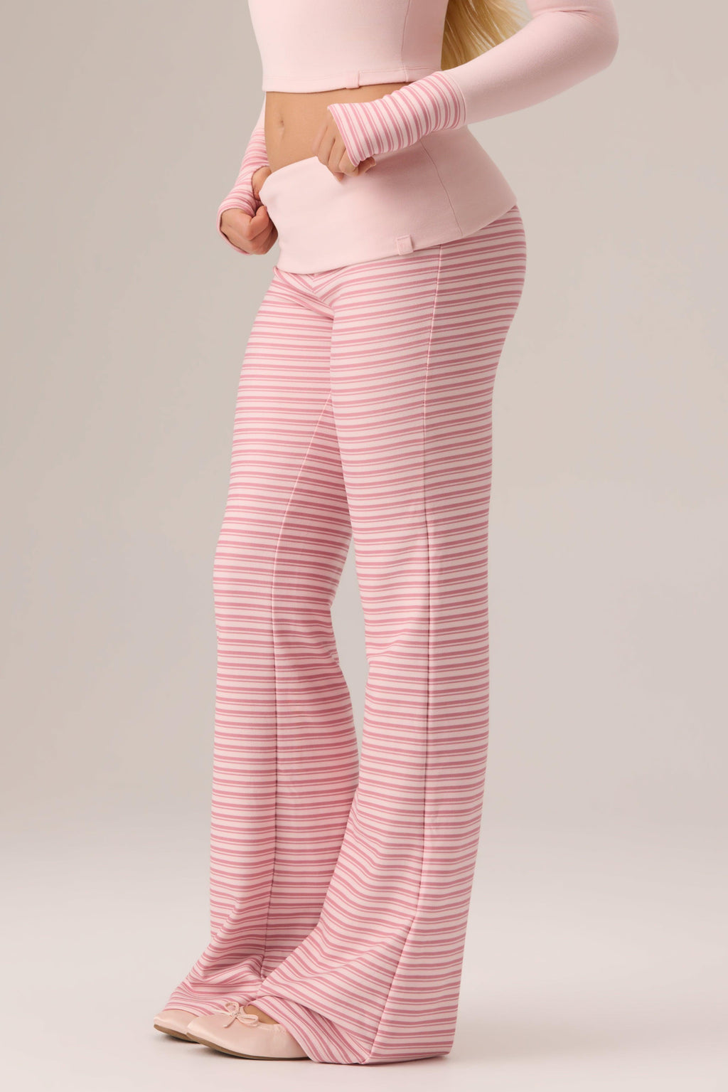 Plush Jersey Wide-leg Trousers In Berry Stripe