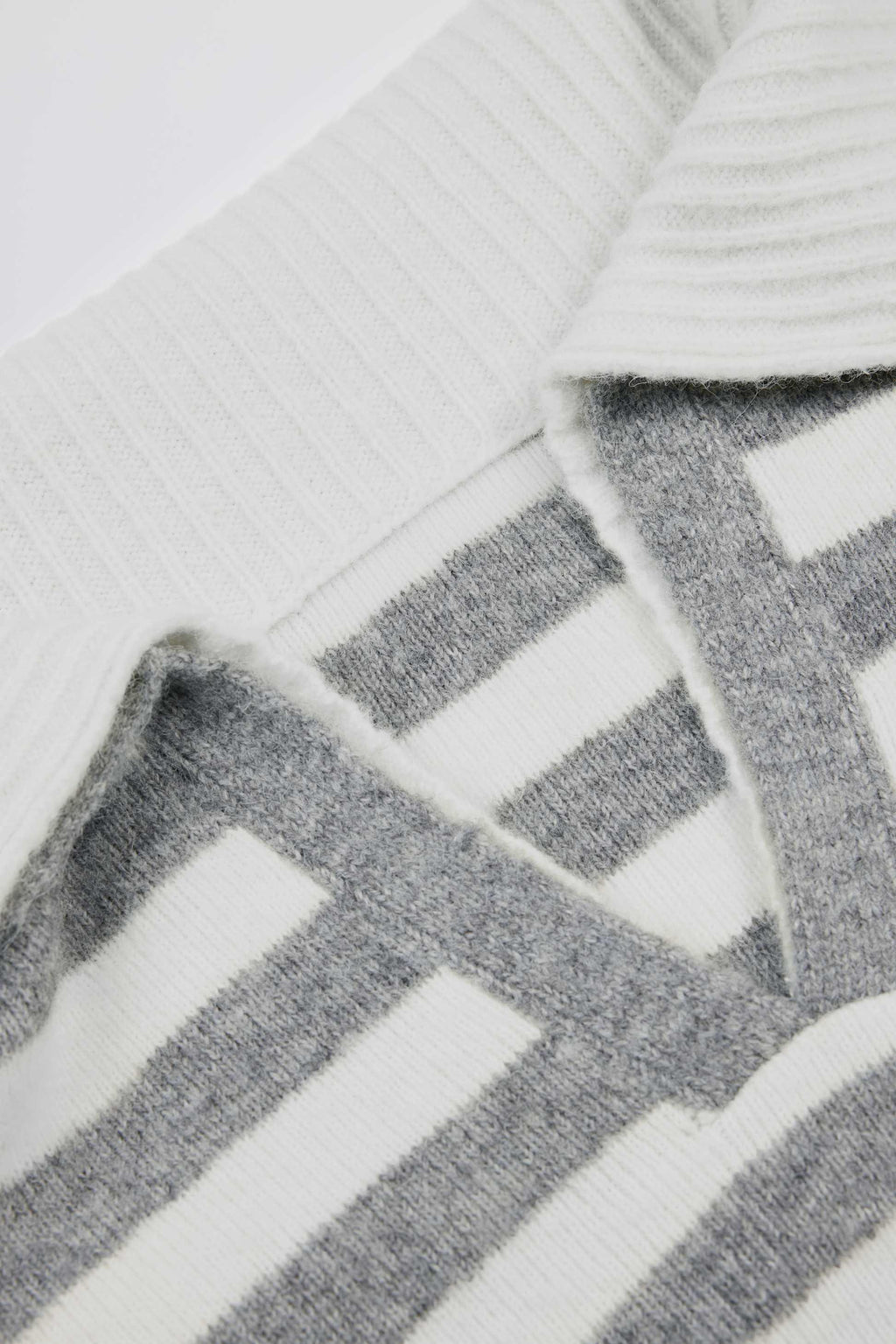 Soft Knit Layered Collar Cropped Jumper In Grey Stripe