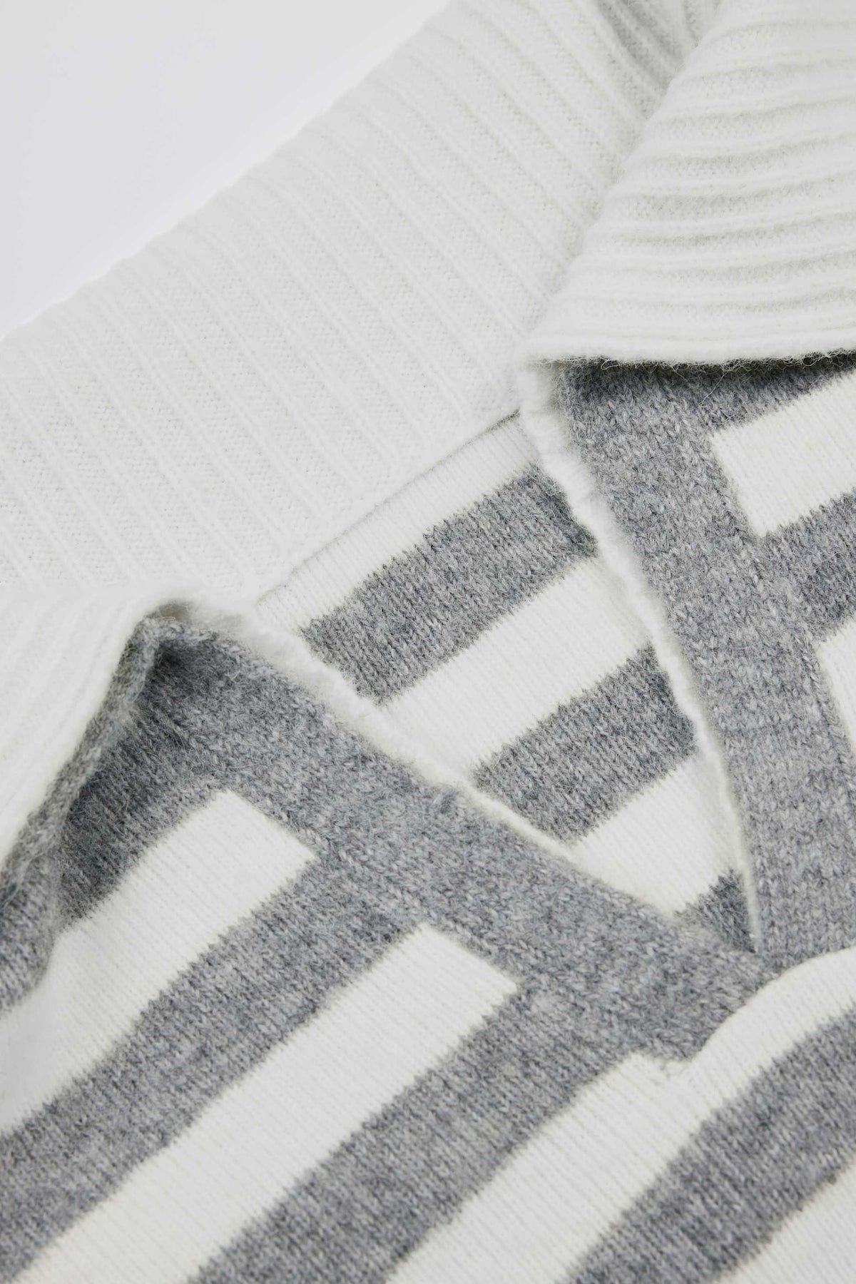 Soft Knit Layered Collar Cropped Jumper In Grey Stripe
