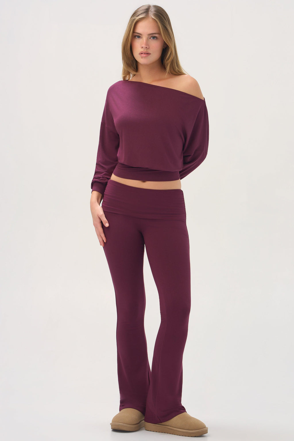Buttercloud™ Slouchy Off-shoulder Top In Plum