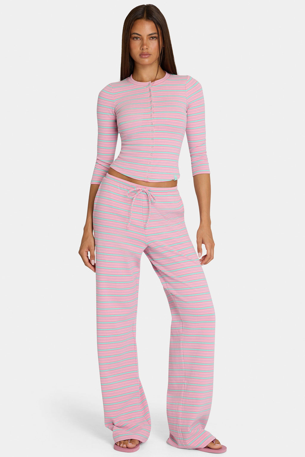 Brushed Jersey Low-rise Trousers In Multi Stripe