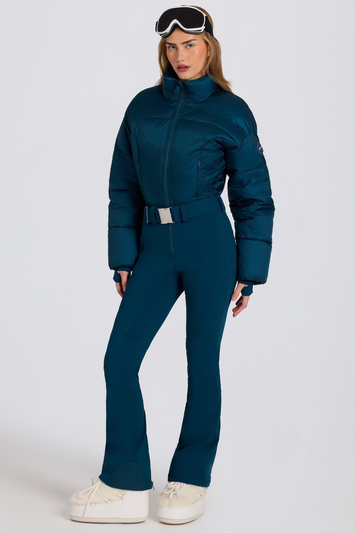 Waterproof Padded Belted Ski Suit In Teal