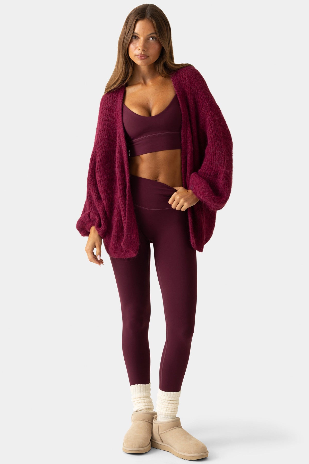 Soft Knit Cardigan In Burgundy