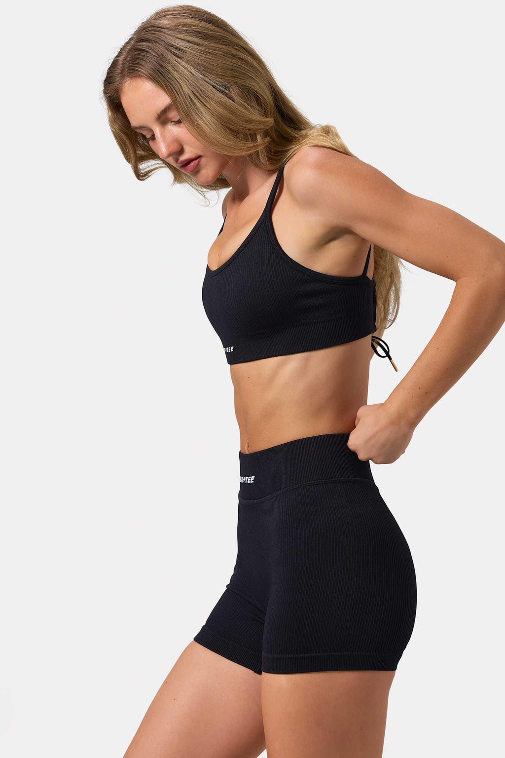 Scoop Neck Lace Up Back Flexirib Sports Bra In Black