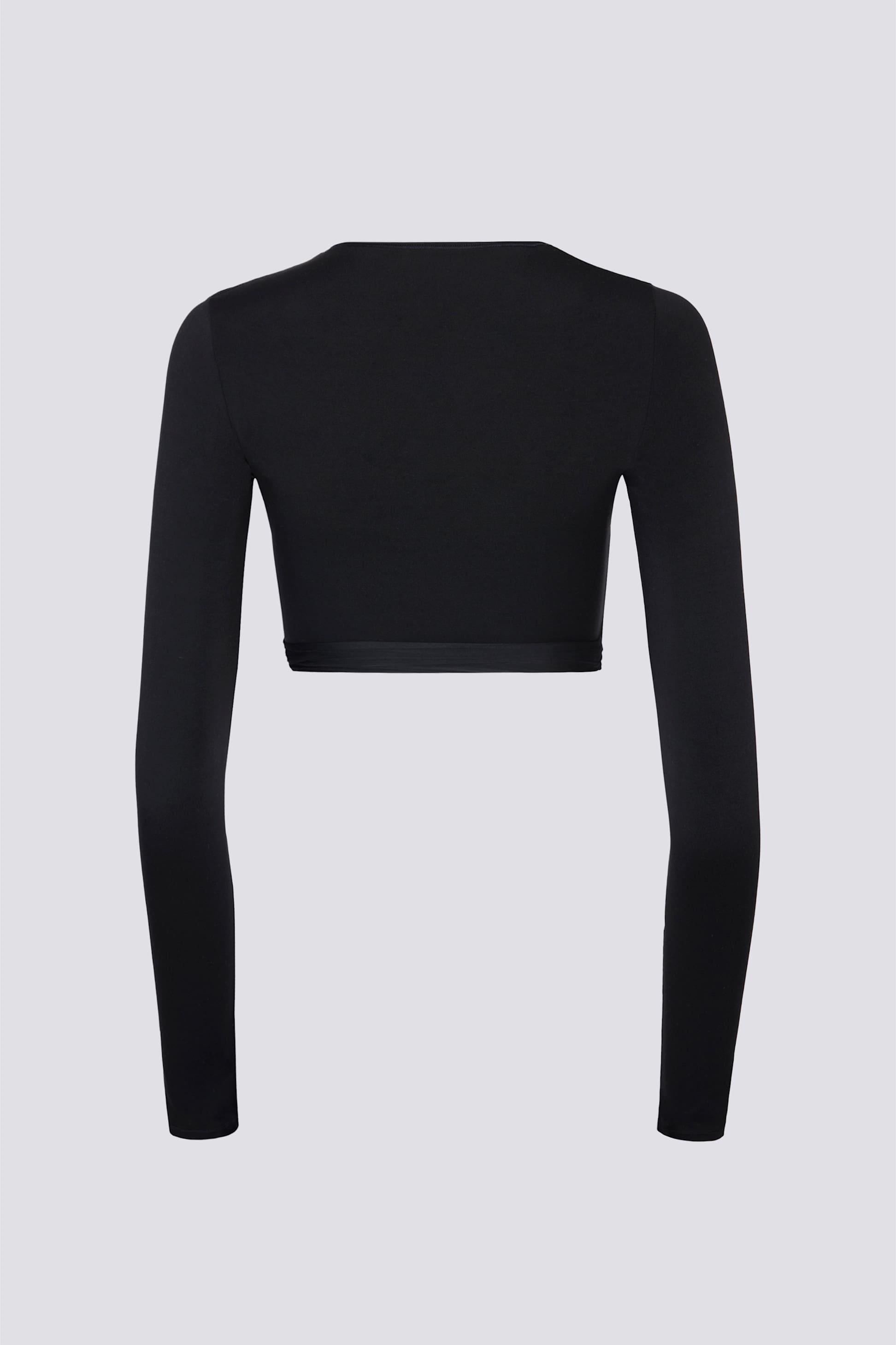 เสื้อครอปท็อปเจอร์ซี่นุ่ม สีดำ