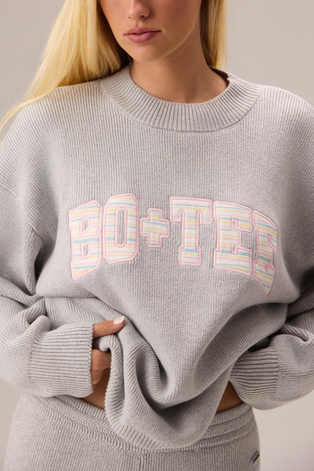 Ribbed Knit Oversized Jumper In Pebble
