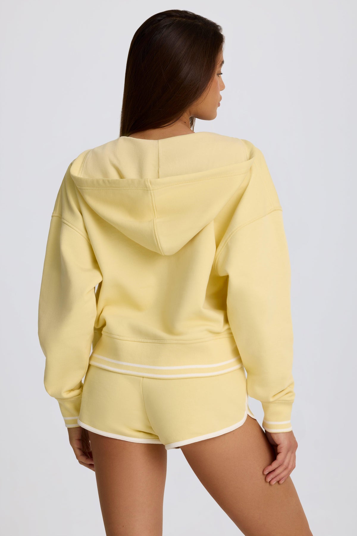 Cotton Jersey V-neck Hoodie In Lemon
