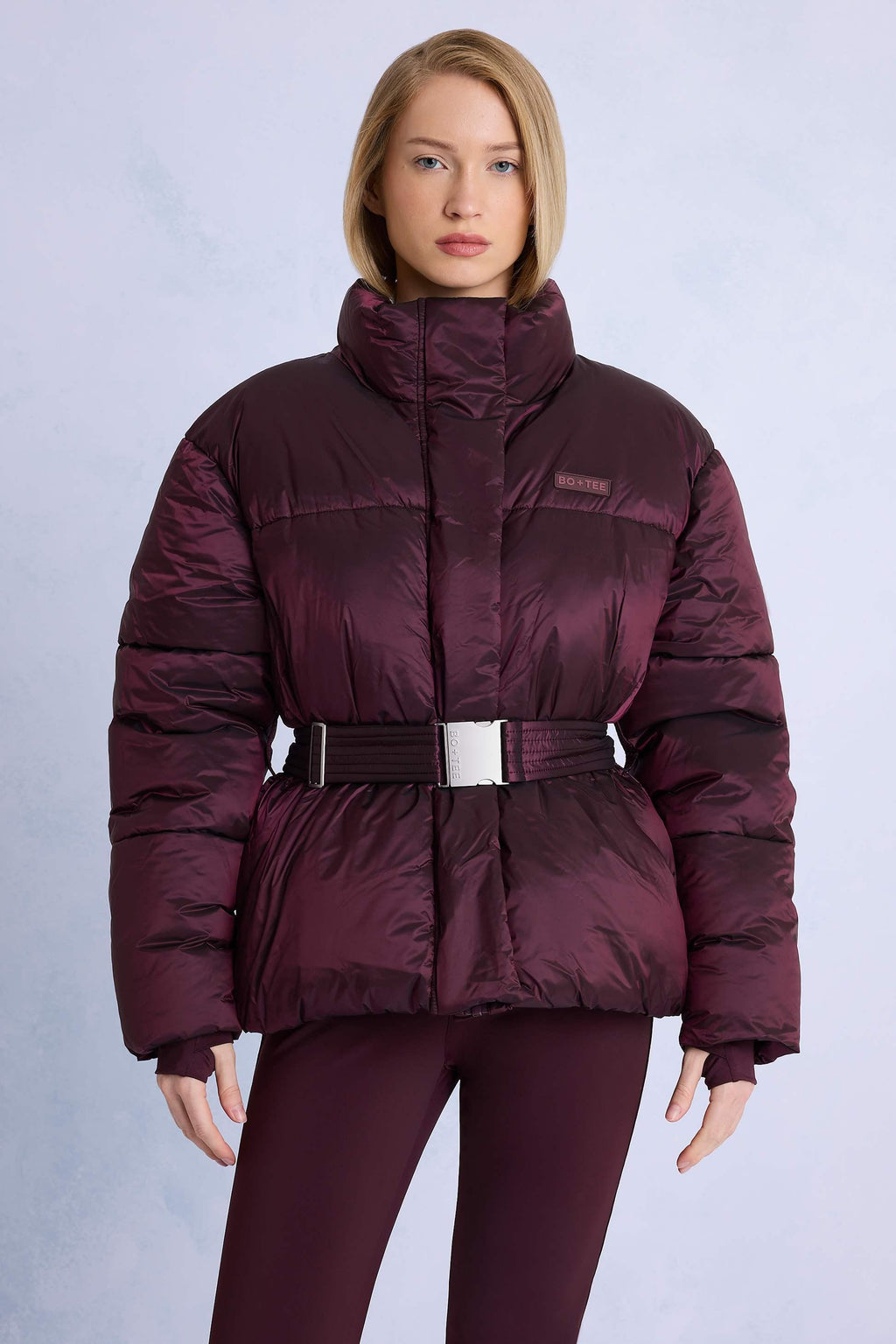Waterproof Belted Oversized Ski Jacket In Burgundy