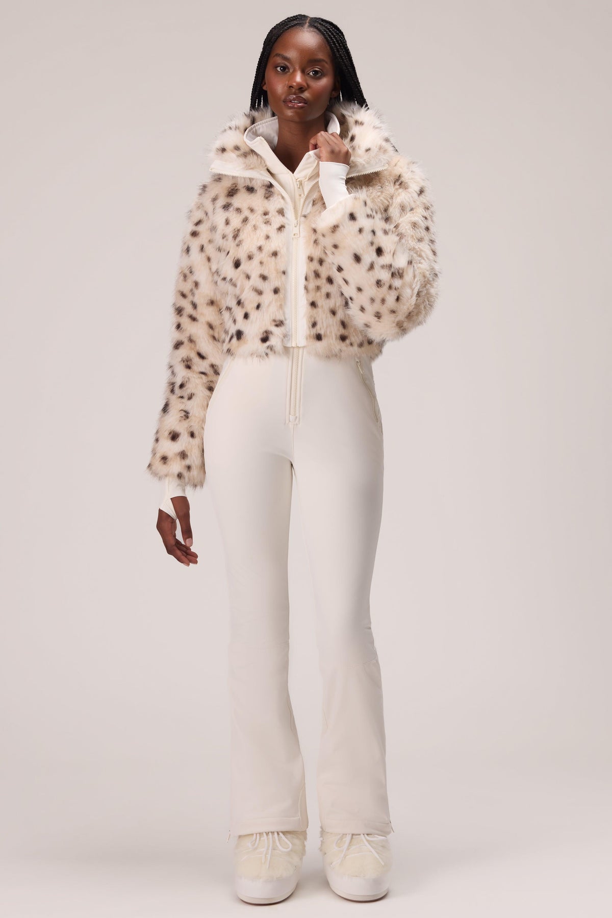 Faux Fur Ski Suit In Snow Leopard