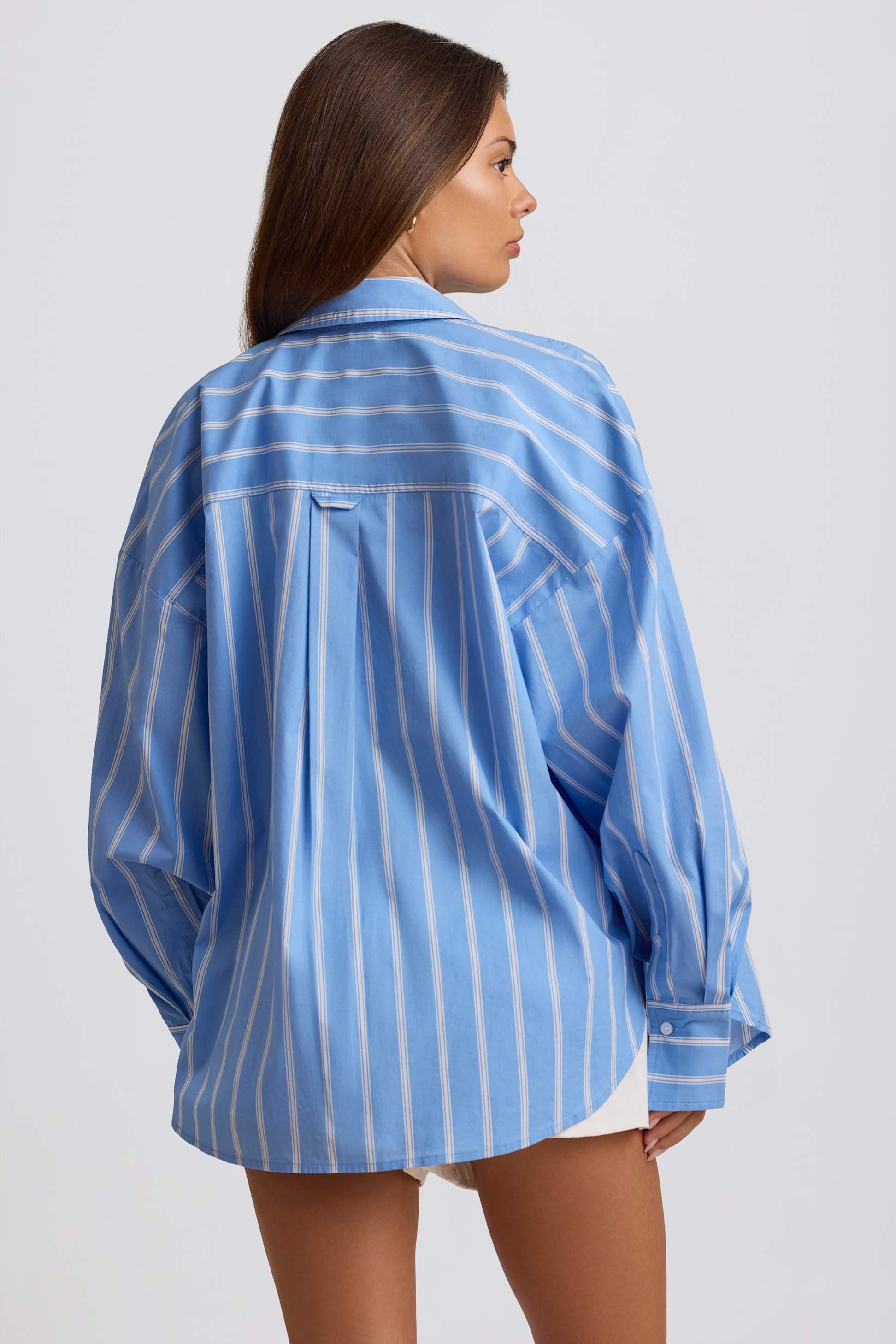 Cotton Poplin Stripe Oversized Shirt In Blue Stripe