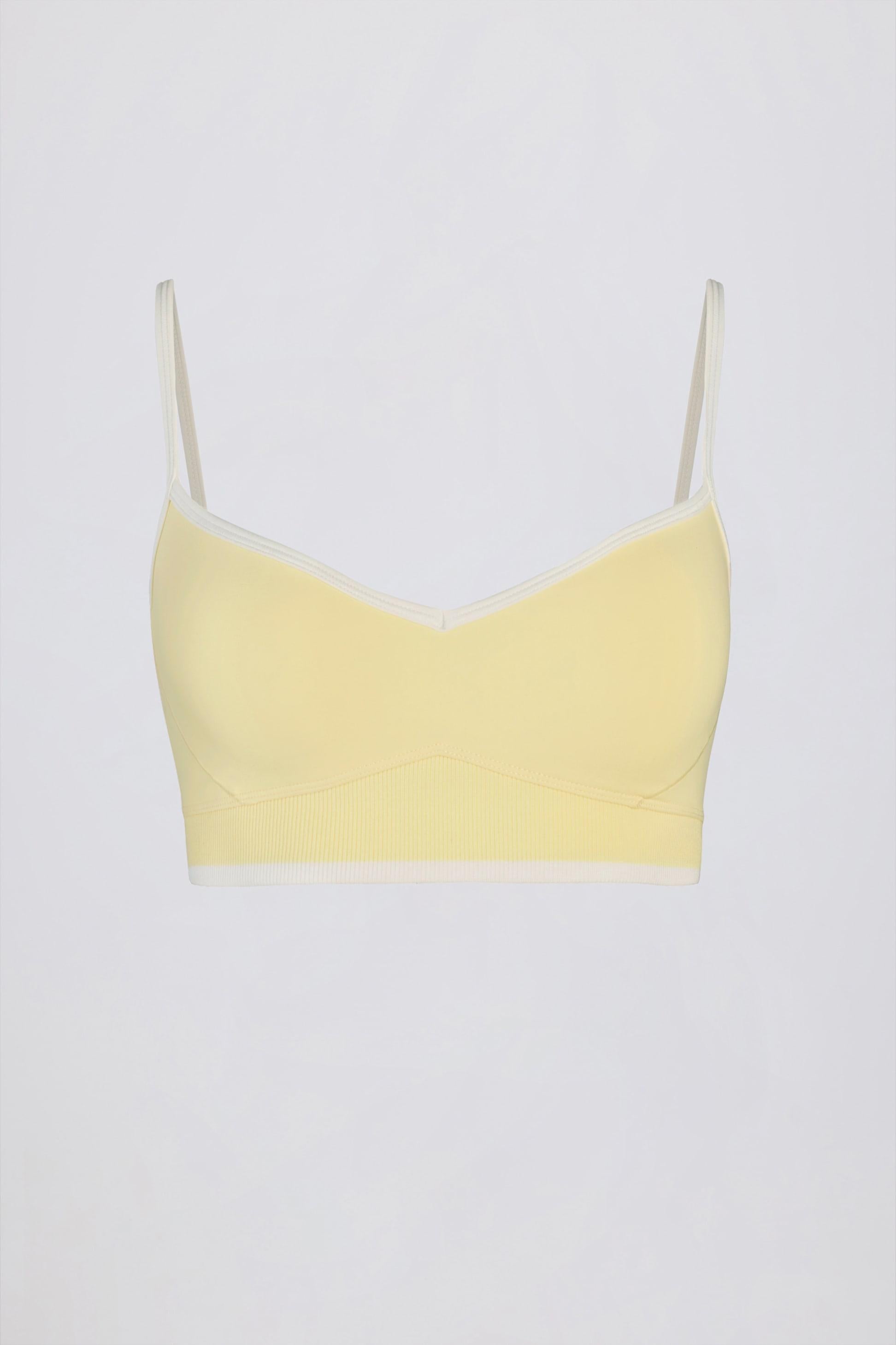 Soft Active Sweetheart-neck Contrast Sports Bra In Lemon