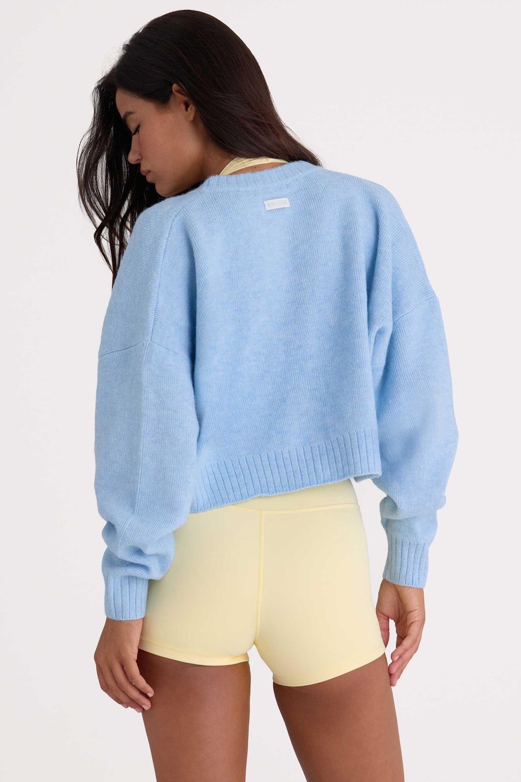 Knit Cropped Cardigan In Powder Blue