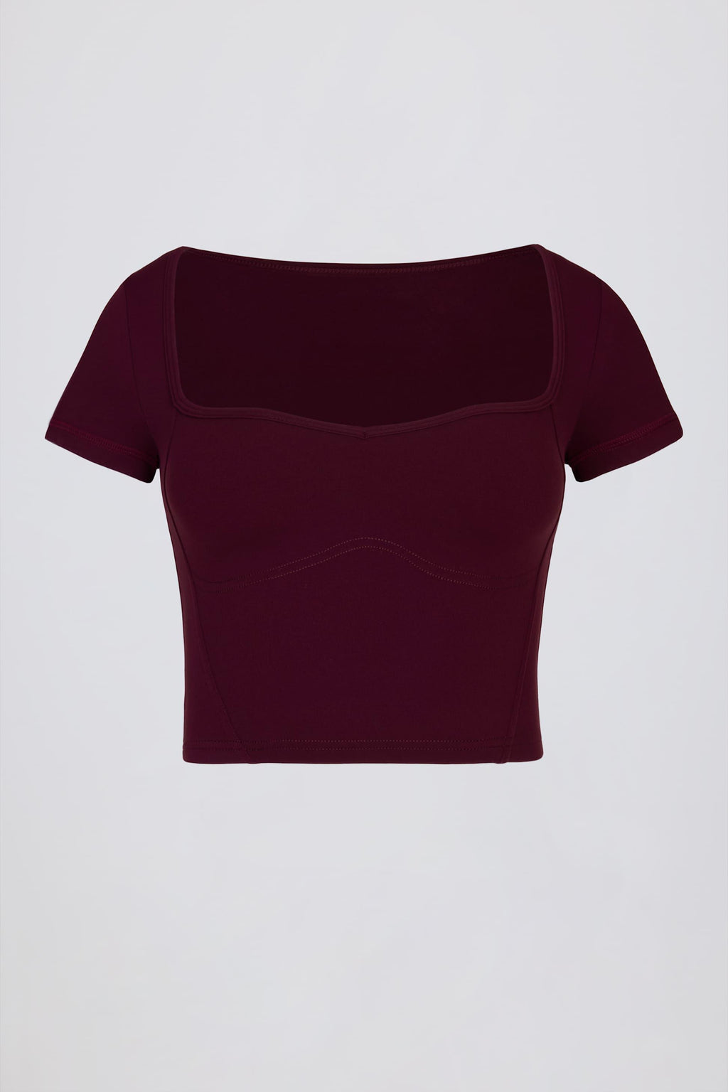 เสื้อครอปท็อปคอยนุ่ม นุ่ม สีม่วงแดง