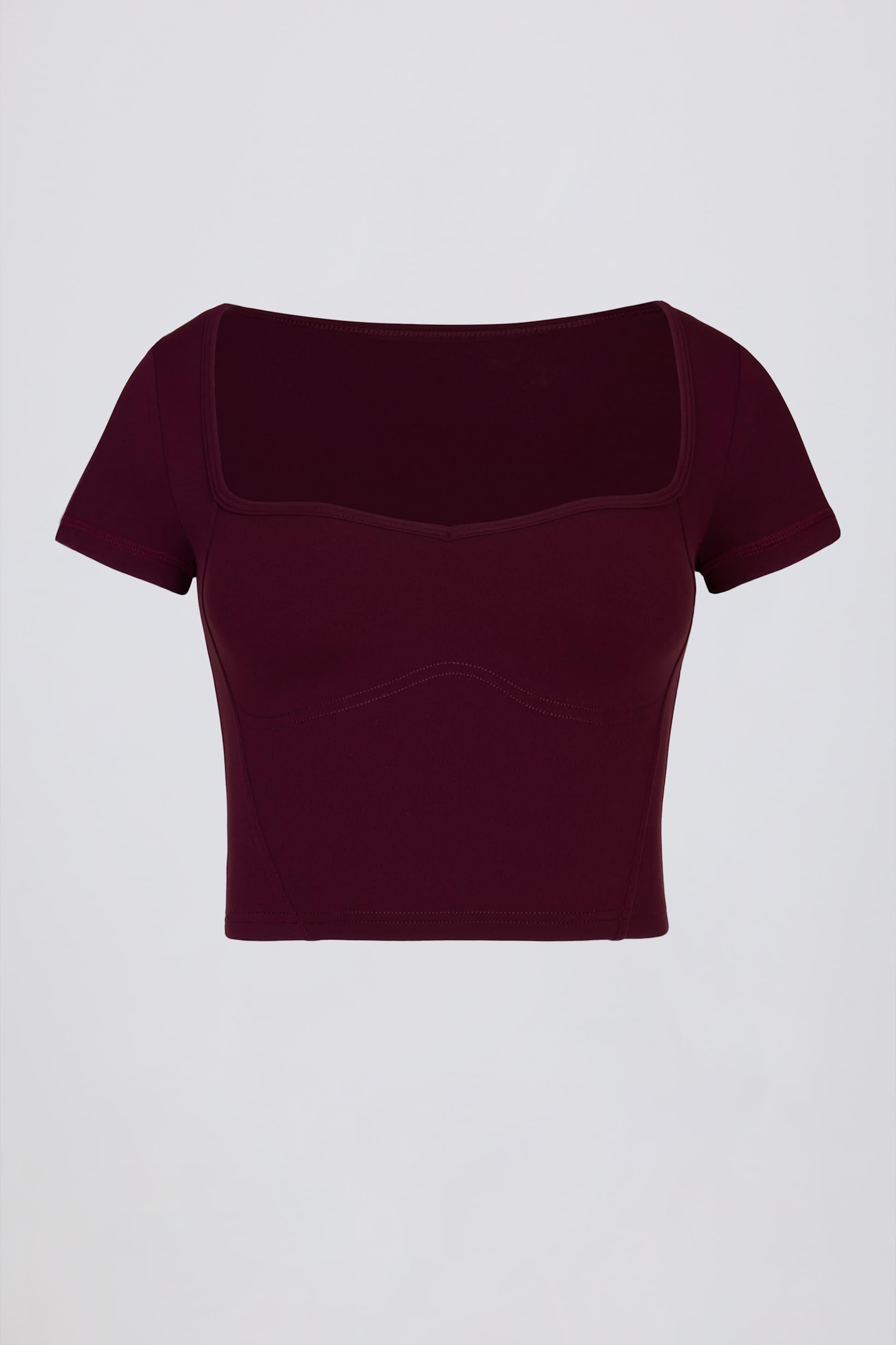เสื้อครอปท็อปคอยนุ่ม นุ่ม สีม่วงแดง