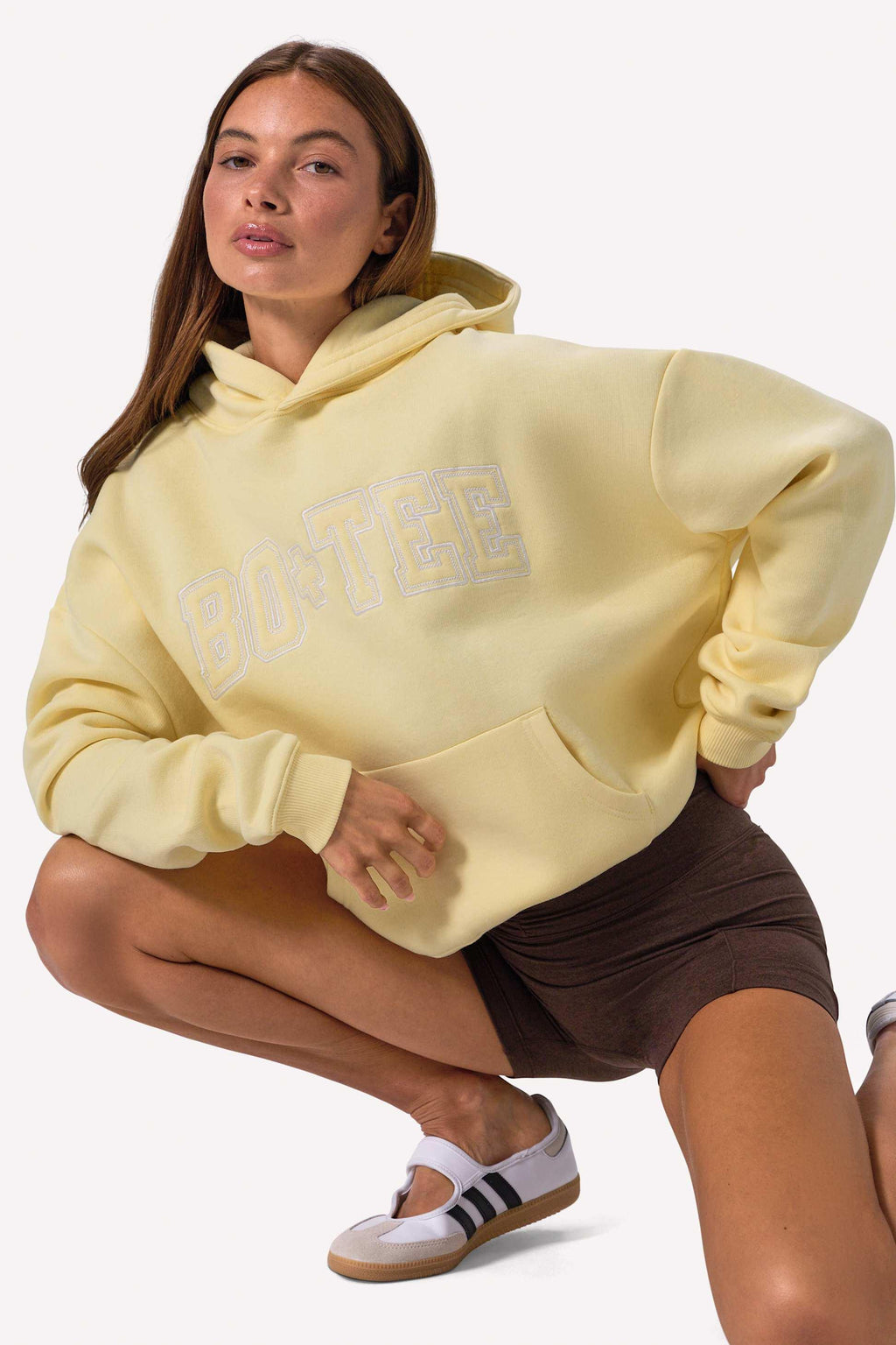 Embroidered Oversized Hoodie In Soft Yellow