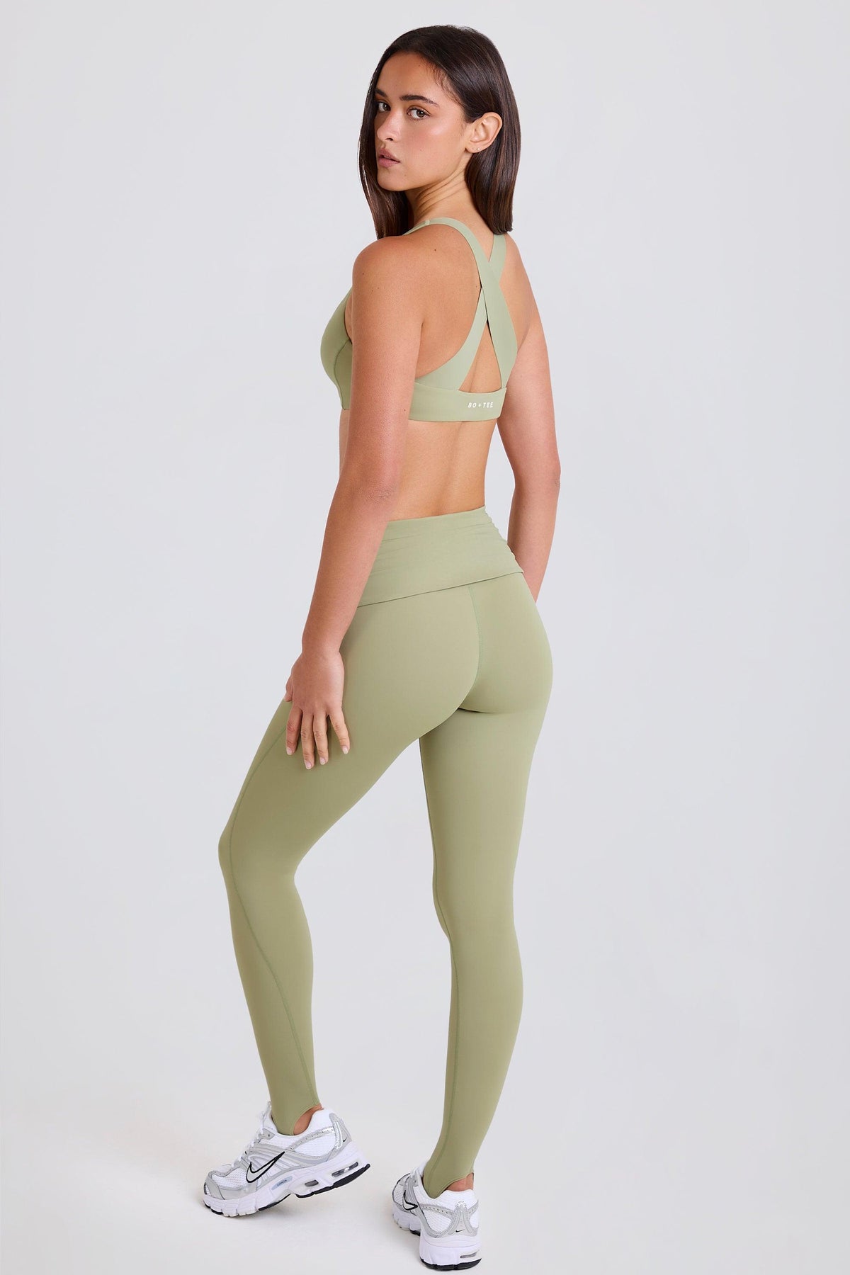 Foldover Mid-rise Stirrup Leggings In Matcha
