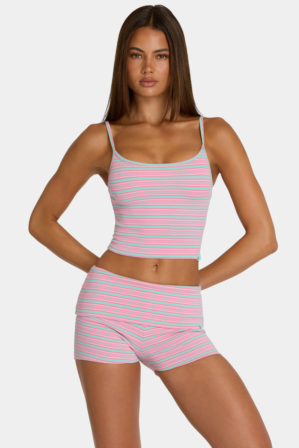 Brushed Jersey Mini Shorts In Multi Stripe