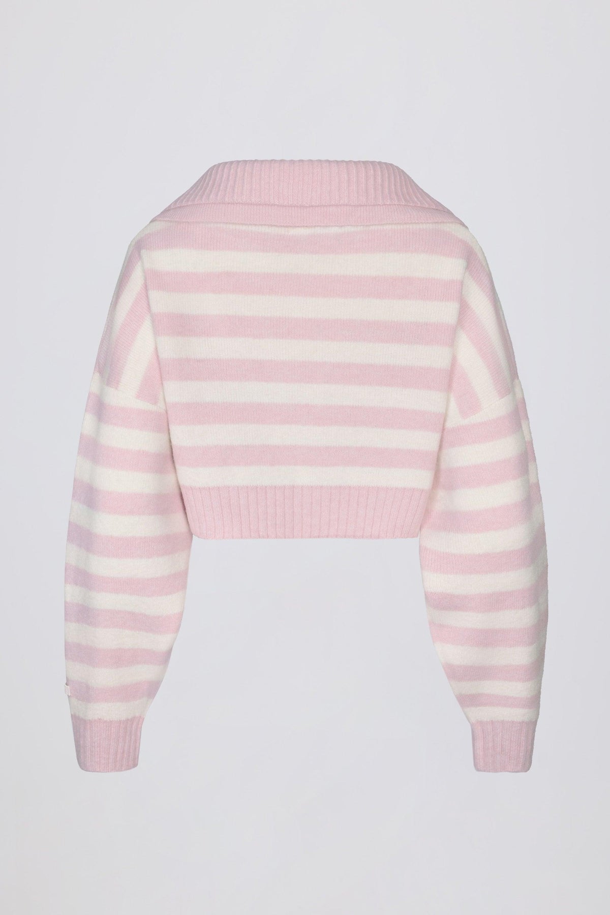 Soft Knit Layered Collar Cropped Jumper In Pink Stripe