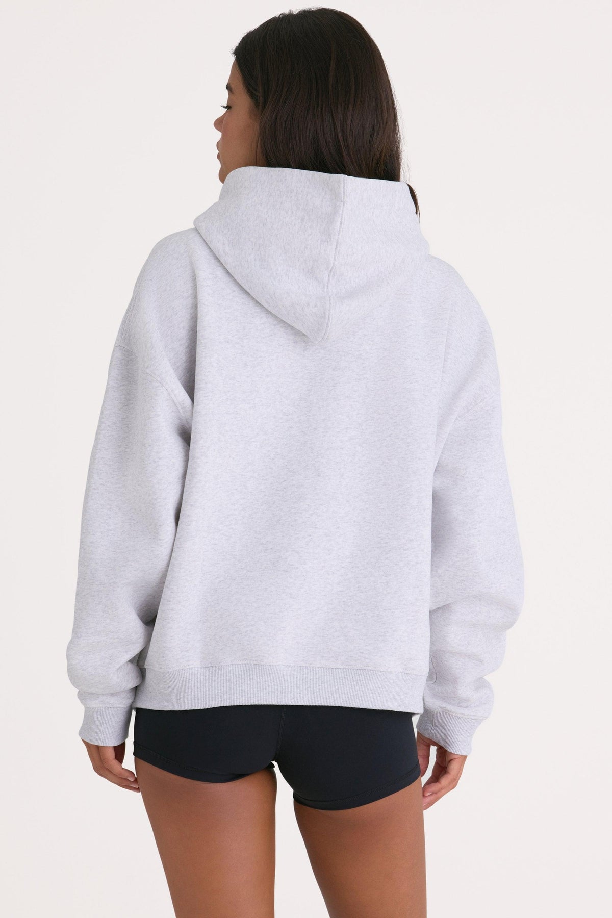 เสื้อฮู้ดเสื้อผ้าฝ้ายนุ่ม โอเวอร์ไซส์ สีเทาฮีเทอร์