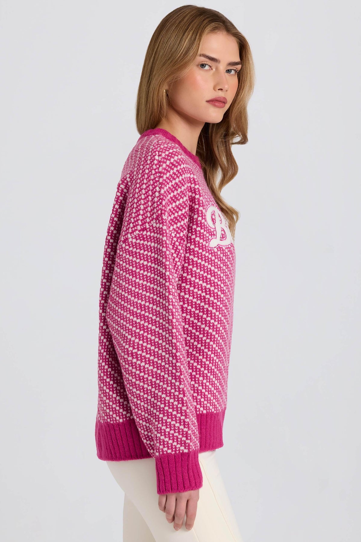 Knit Logo Oversized Jumper In Magenta Pink