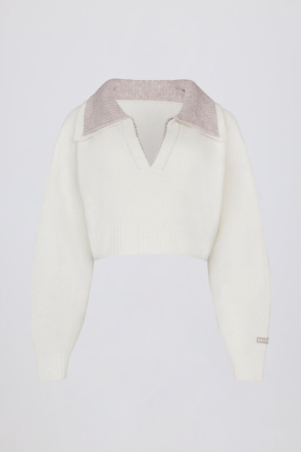 Soft Knit Layered Collar Cropped Jumper In Ivory
