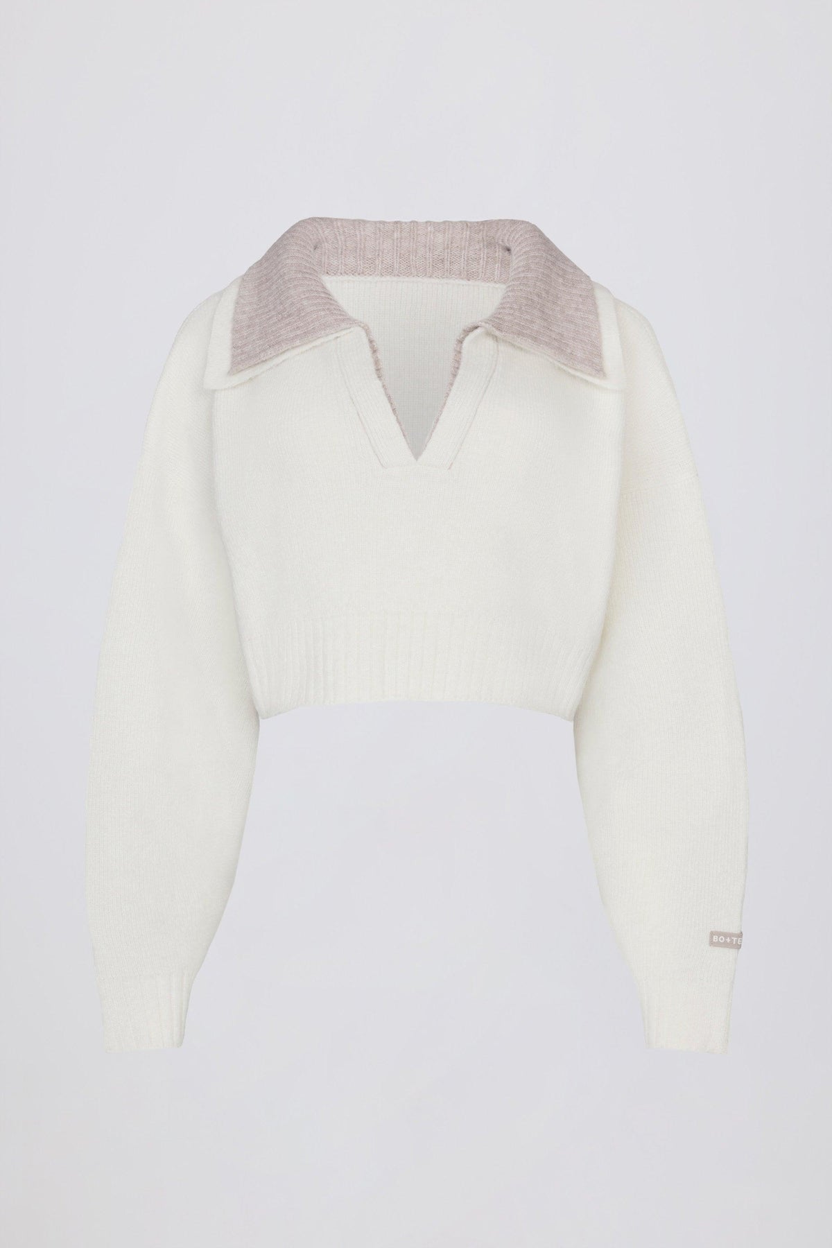 Soft Knit Layered Collar Cropped Jumper In Ivory