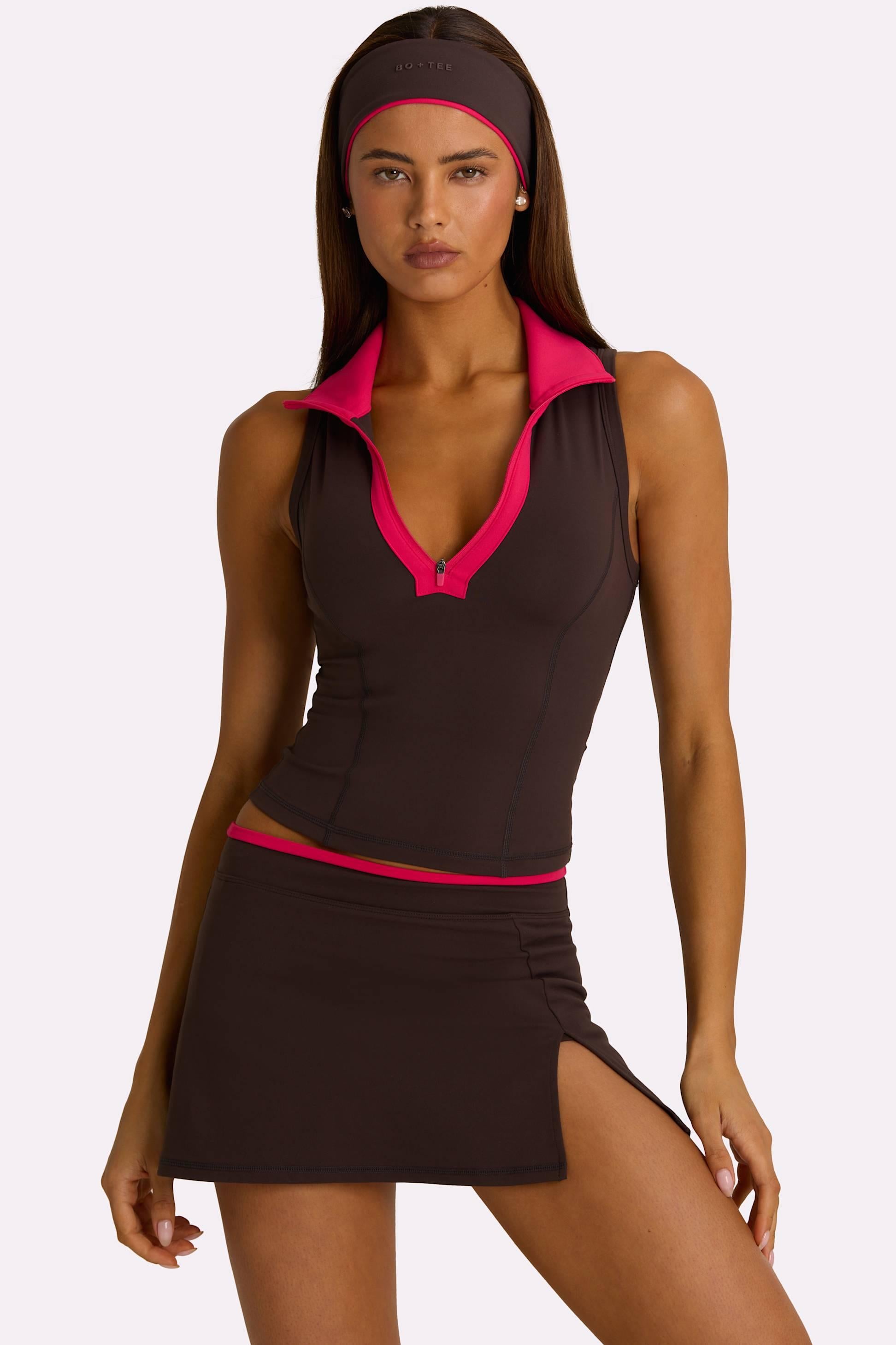 Soft Active Collared Tank Top In Truffle
