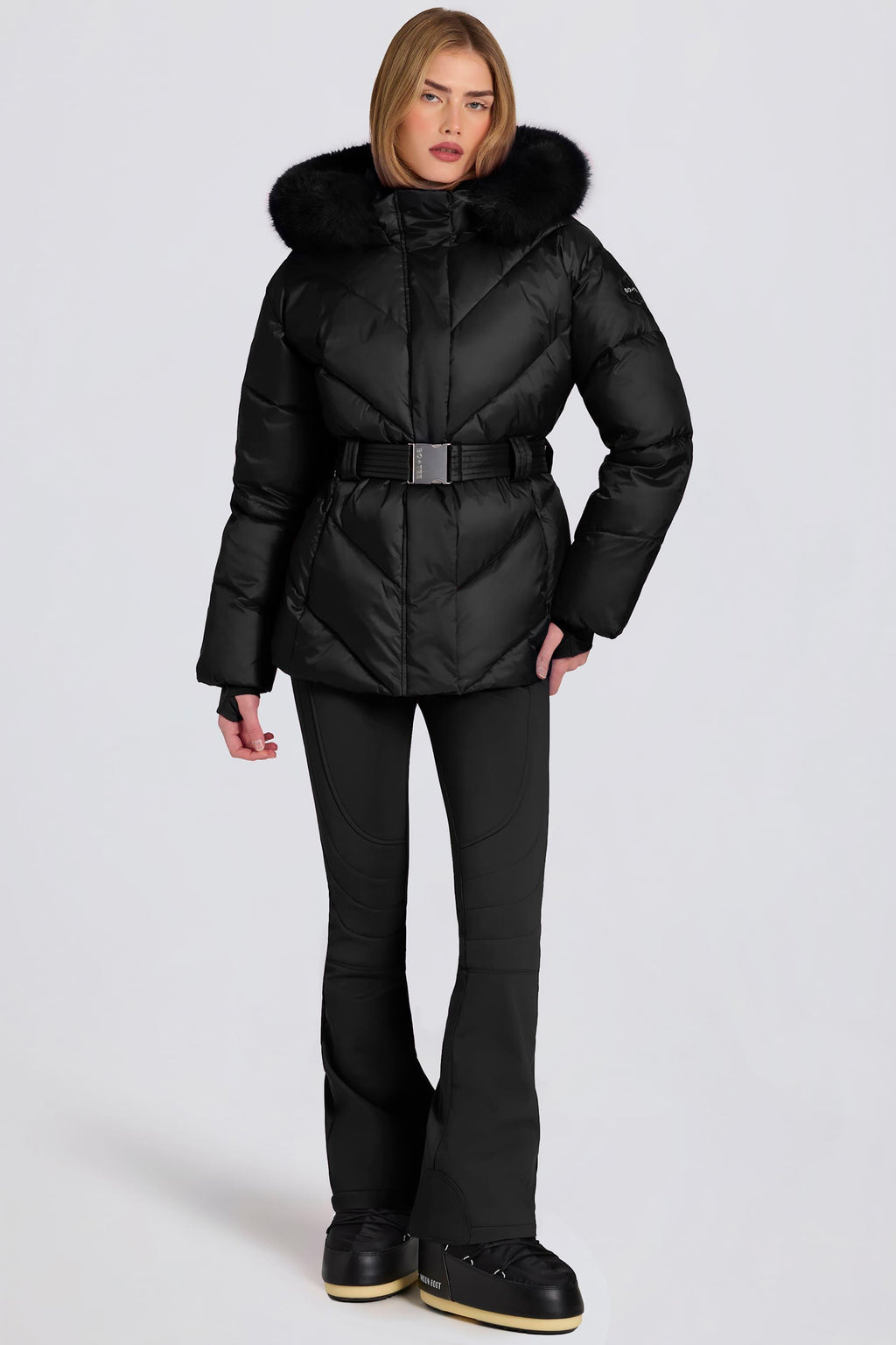 Waterproof Faux-fur Hood Ski Jacket In Black