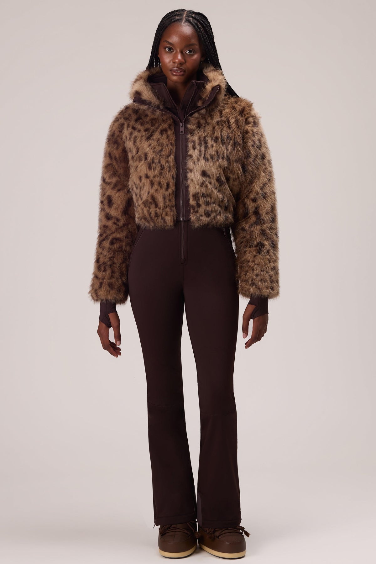 Faux Fur Ski Suit In Hot Cocoa