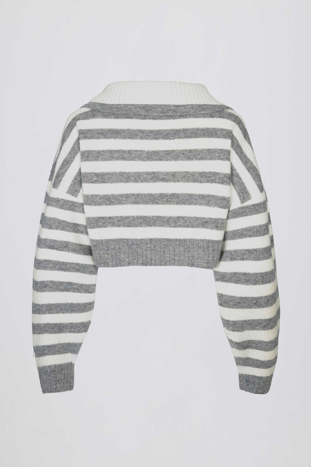 Soft Knit Layered Collar Cropped Jumper In Grey Stripe