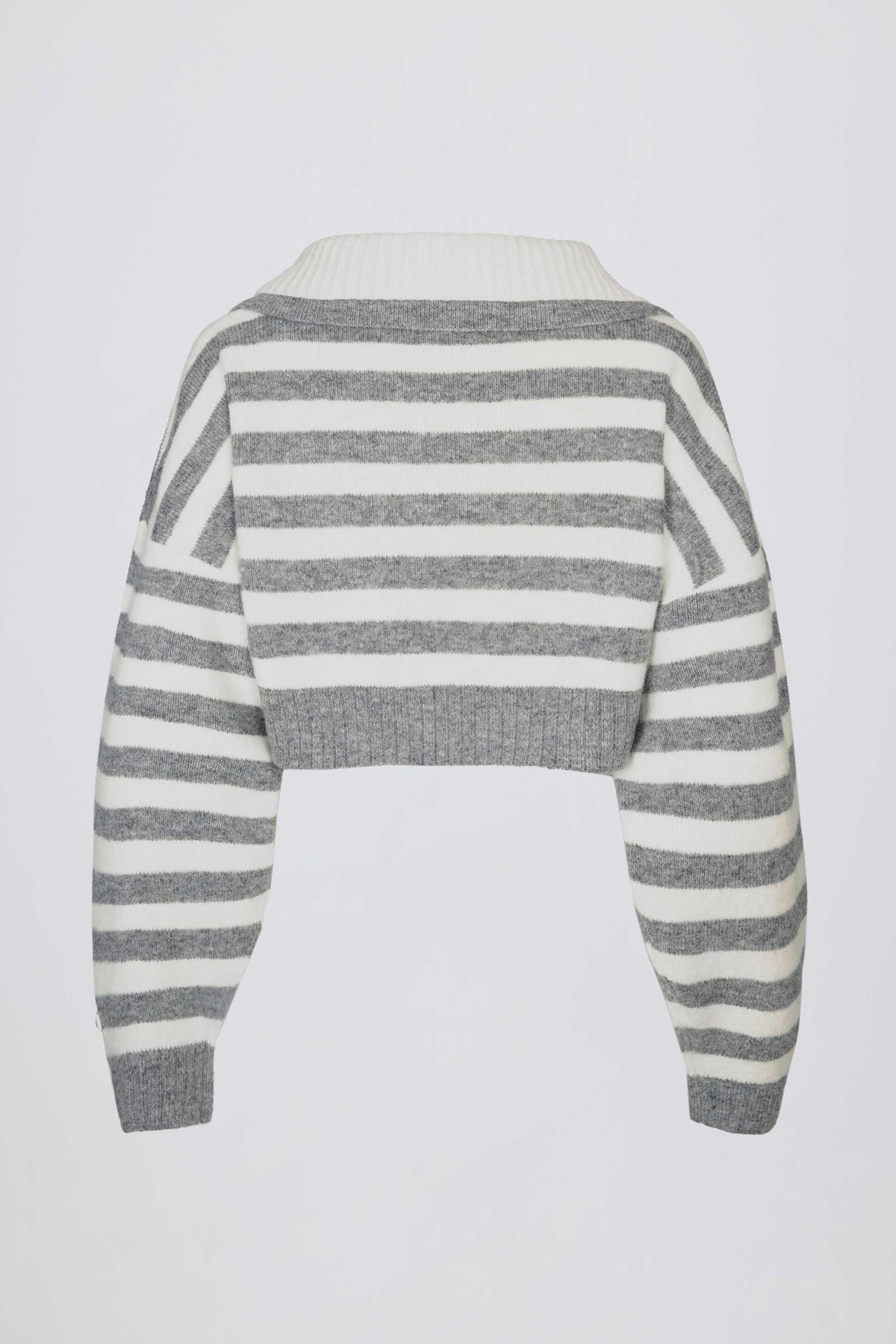 Soft Knit Layered Collar Cropped Jumper In Grey Stripe