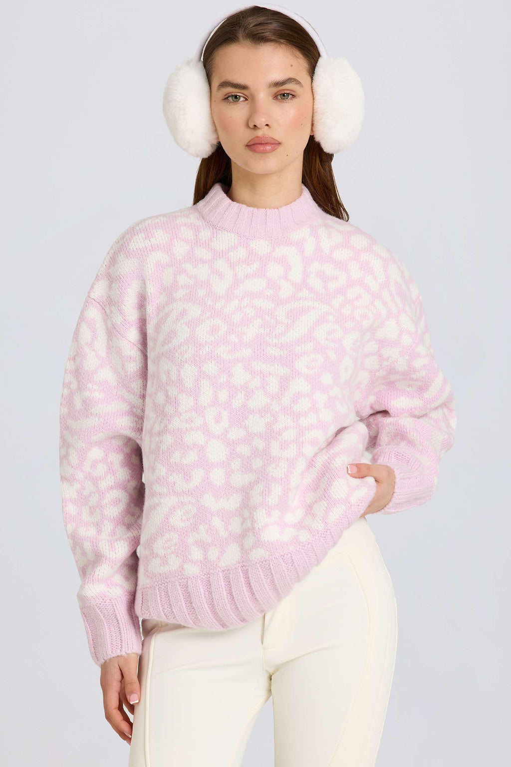 Jacquard-knit Oversized Jumper In Pink